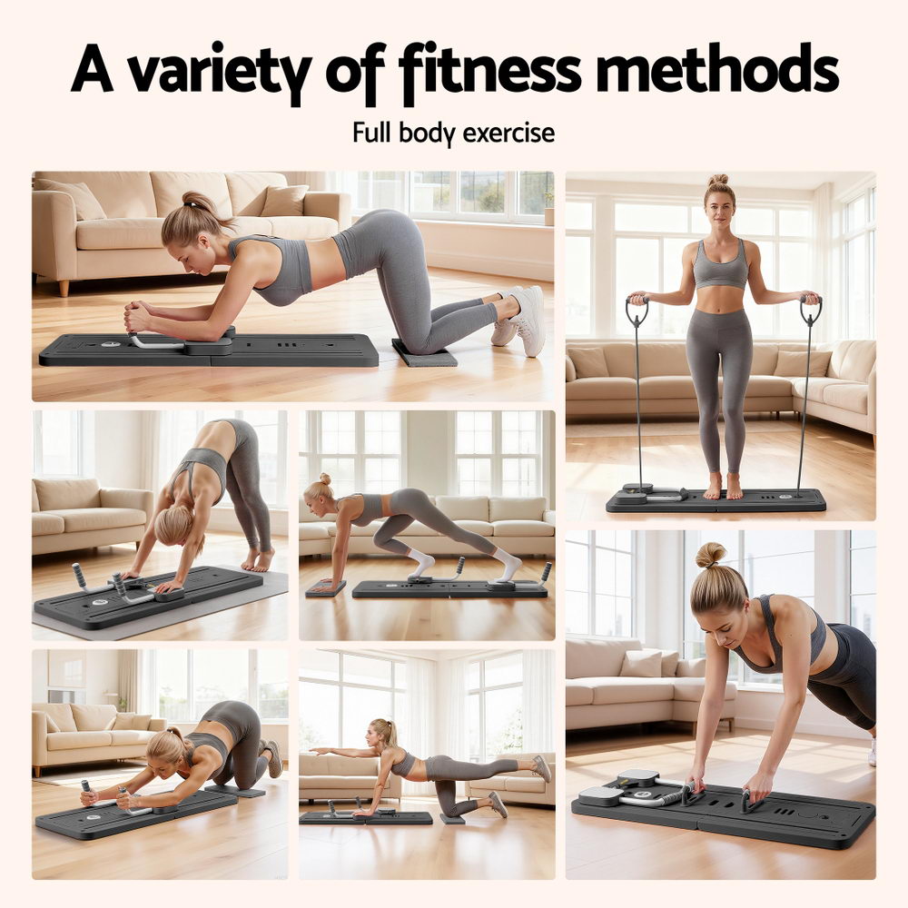 Everfit Pilates Board Foldable Reformer Multi Functional Exercise Trainer Black - Image 4