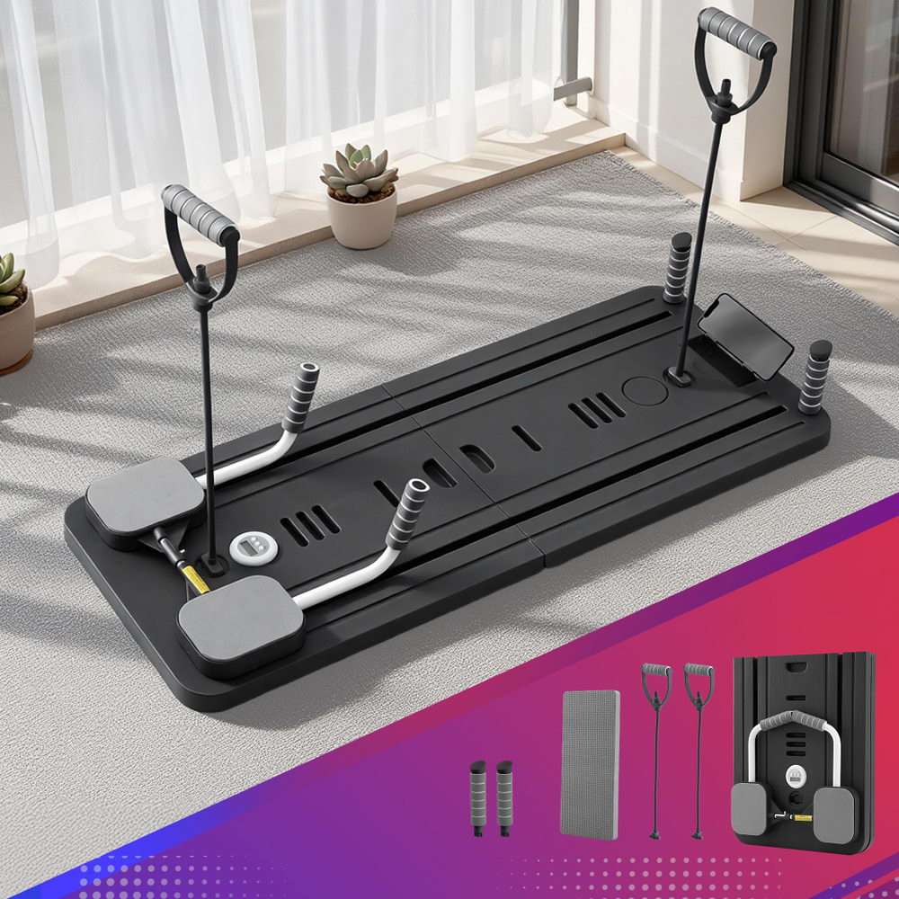 Everfit Pilates Board Foldable Reformer Multi Functional Exercise Trainer Black - Image 8
