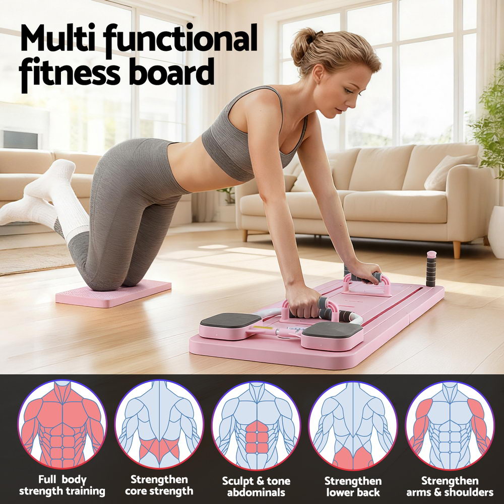 Everfit Pilates Board Foldable Reformer Multi Functional Exercise Trainer Pink - Image 5