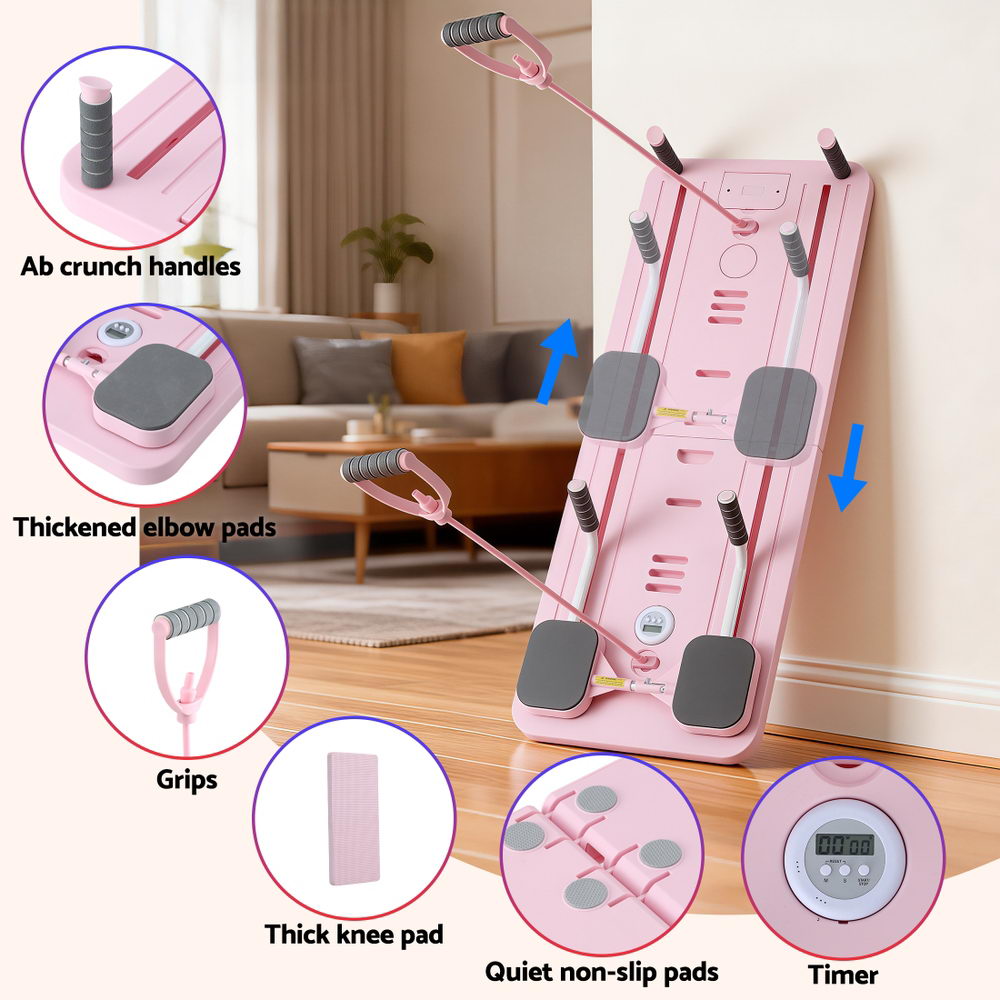 Everfit Pilates Board Foldable Reformer Multi Functional Exercise Trainer Pink - Image 6