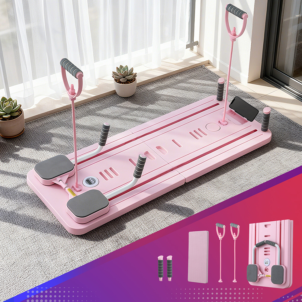 Everfit Pilates Board Foldable Reformer Multi Functional Exercise Trainer Pink - Image 8