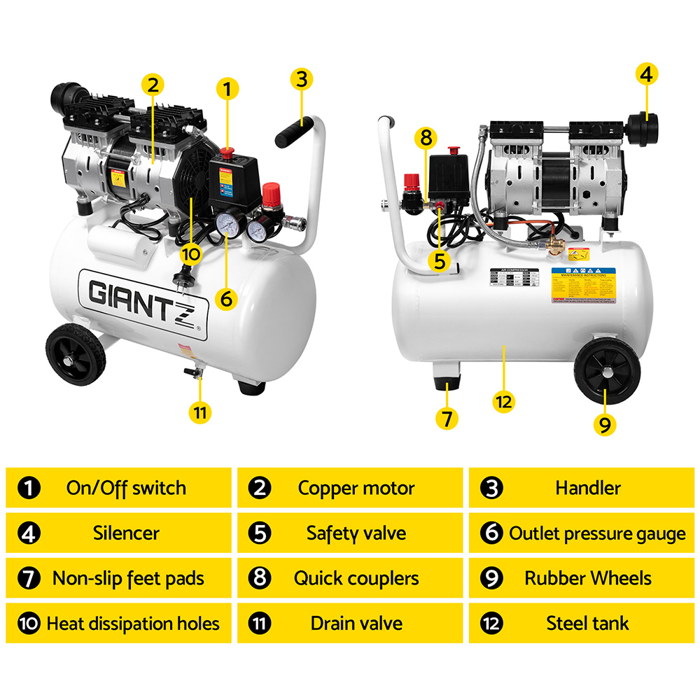 Giantz 24L Air Compressor 40 L/min 115psi Oil-Free Electric Portable Inflator - Image 4
