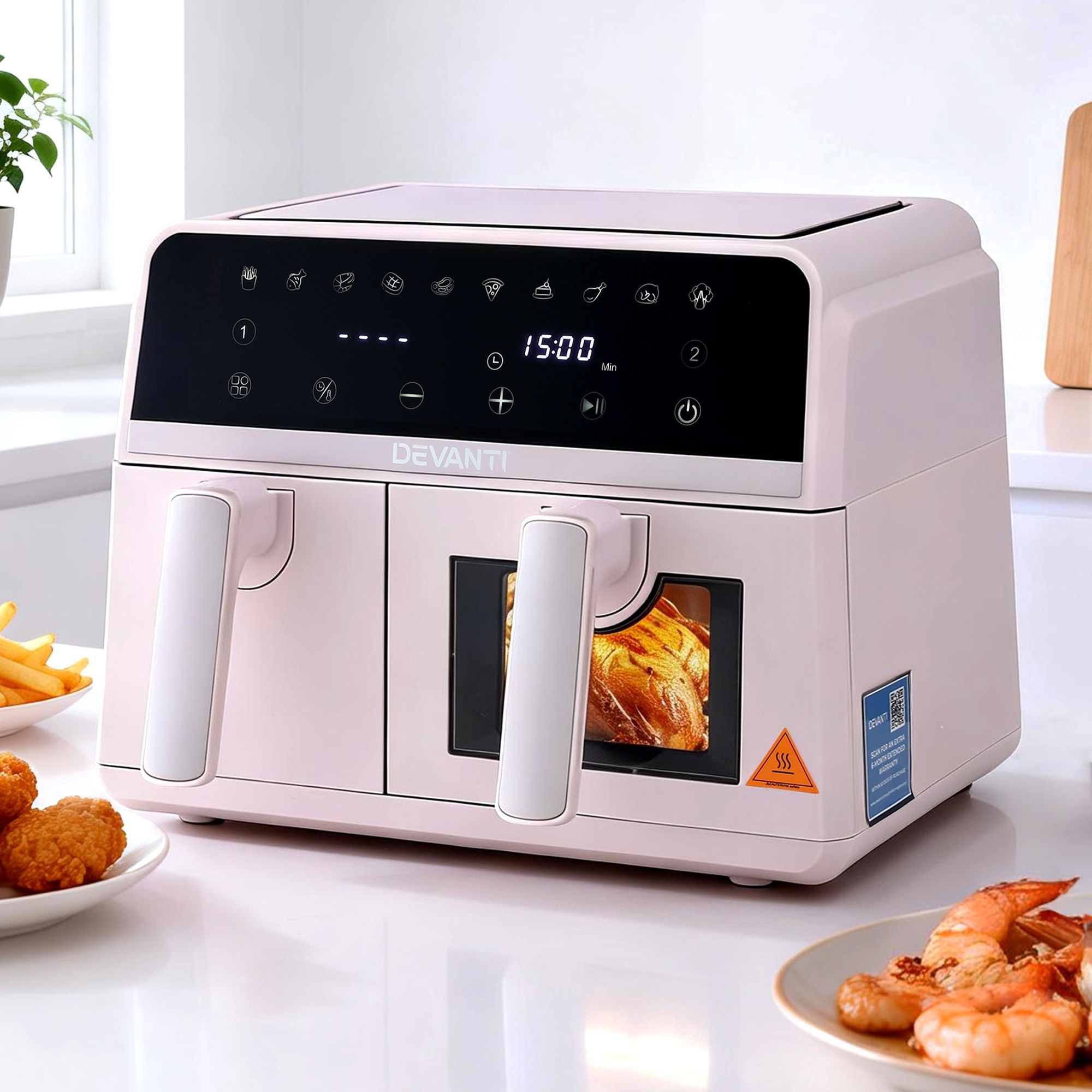 Devanti Air Fryer 9L Dual Zone Fryers 2600W Pink - Image 1