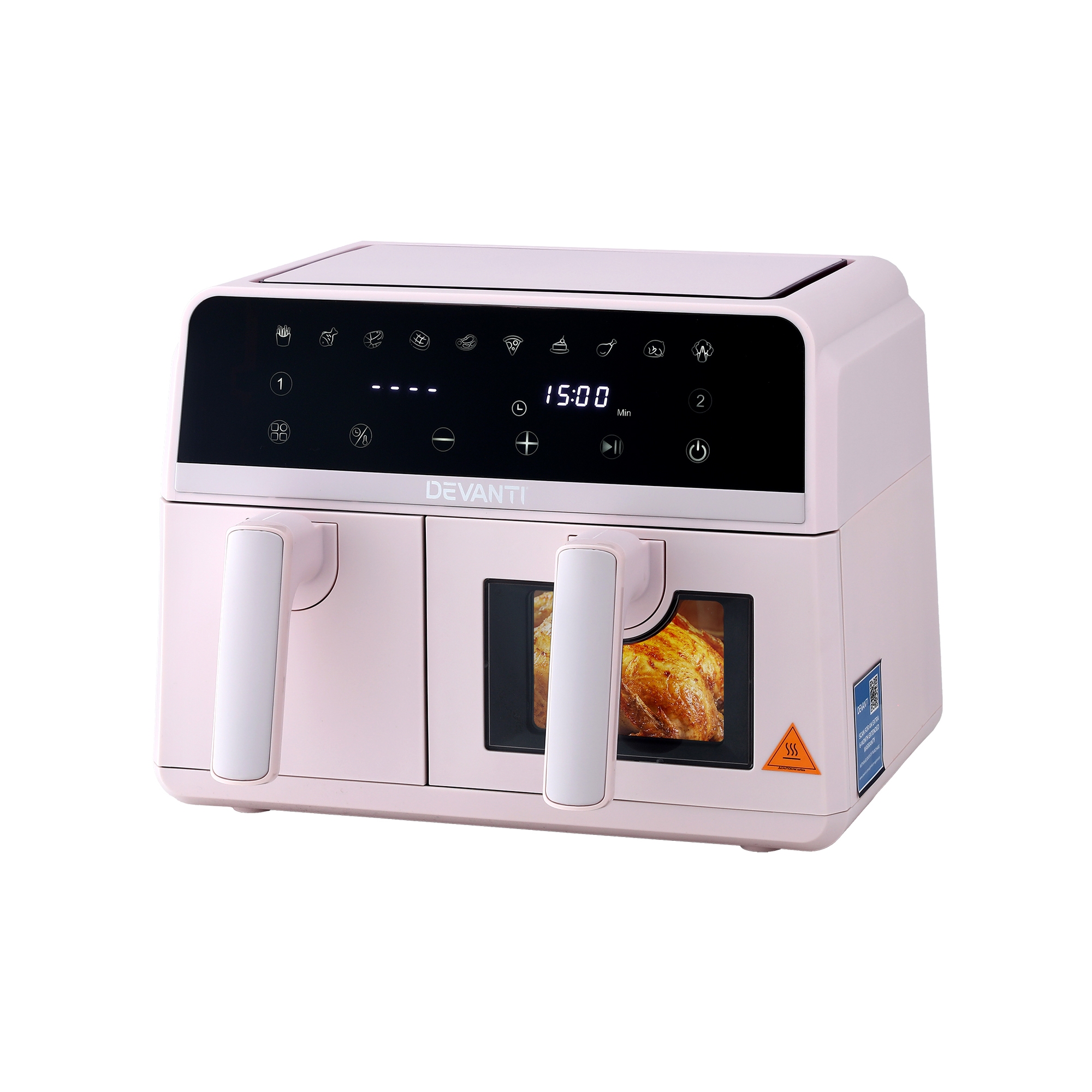Devanti Air Fryer 9L Dual Zone Fryers 2600W Pink - Image 2
