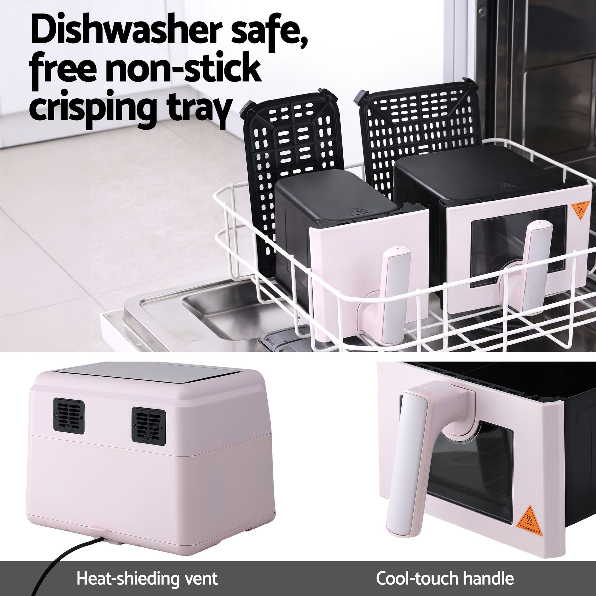 Devanti Air Fryer 9L Dual Zone Fryers 2600W Pink - Image 5