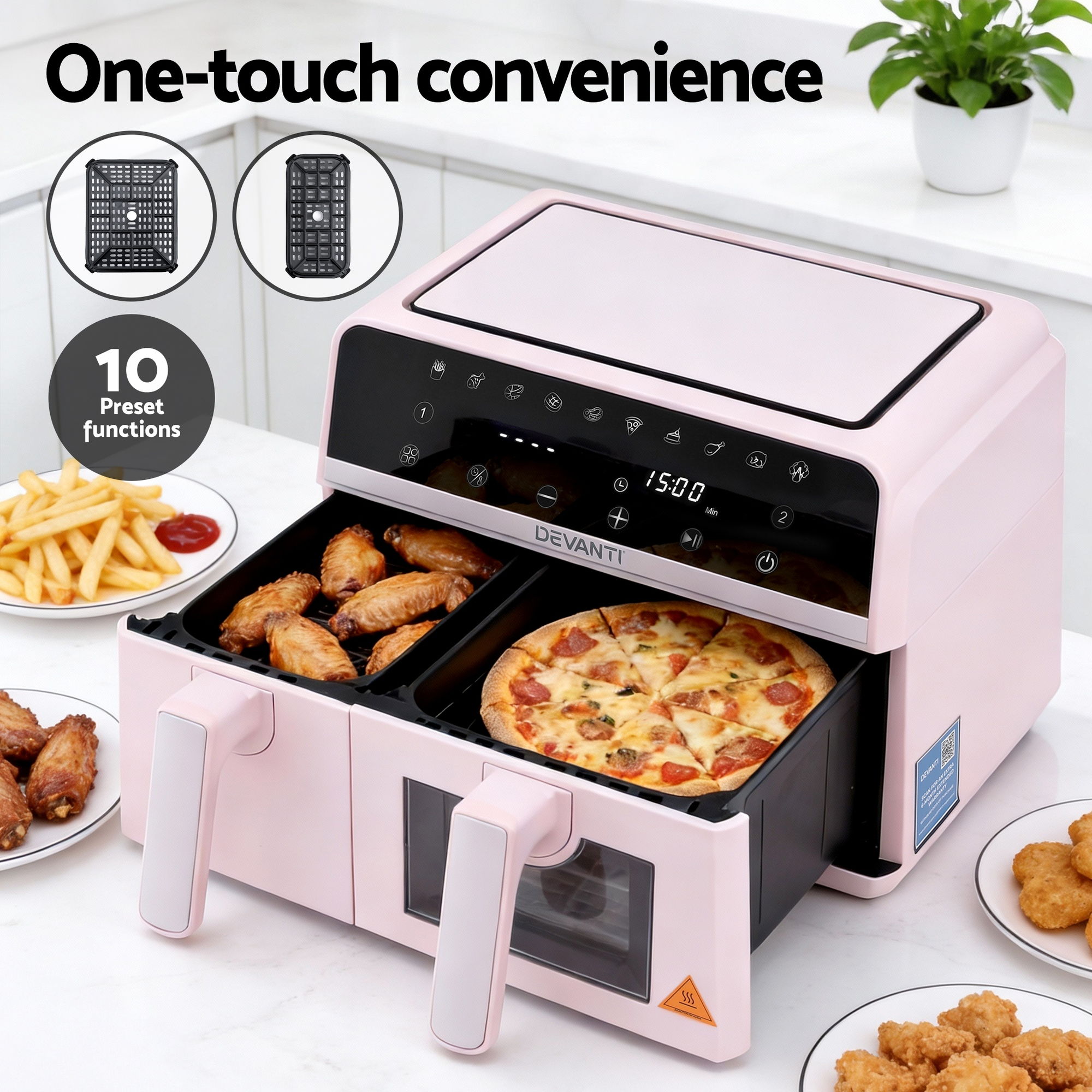 Devanti Air Fryer 9L Dual Zone Fryers 2600W Pink - Image 7
