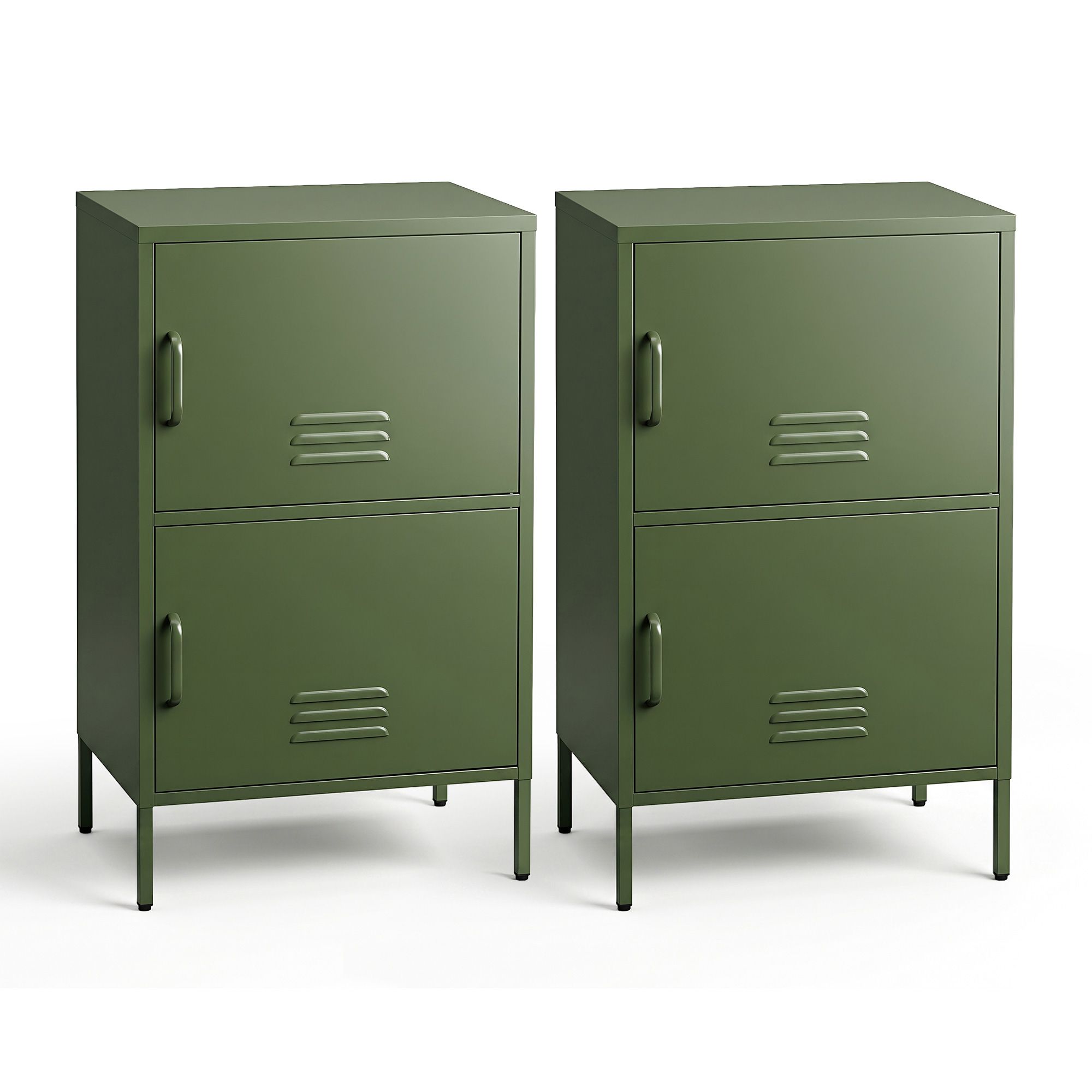 Artiss 2x Buffet Sideboard Cabinet Storage Cupboard 2 Doors Metal Green DOUBLE - Image 1