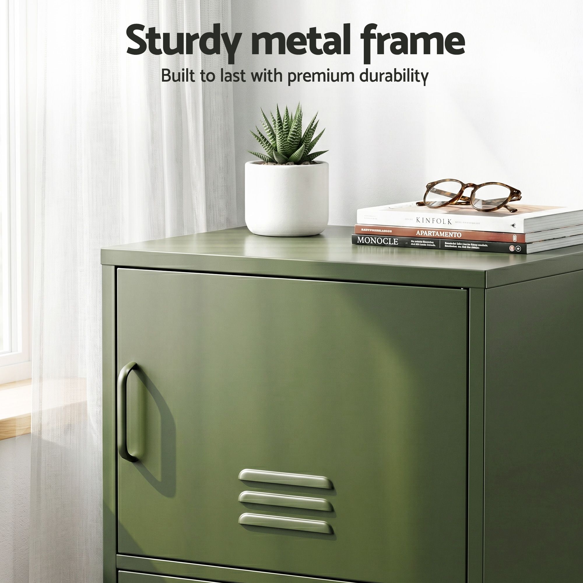 Artiss 2x Buffet Sideboard Cabinet Storage Cupboard 2 Doors Metal Green DOUBLE - Image 6