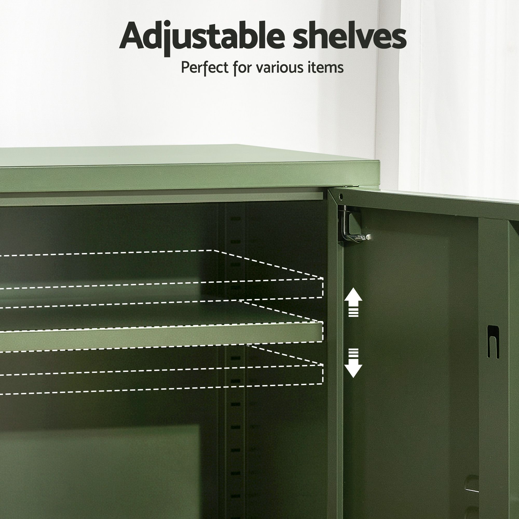 Artiss 2x Buffet Sideboard Cabinet Storage Cupboard 2 Doors Metal Green DOUBLE - Image 7