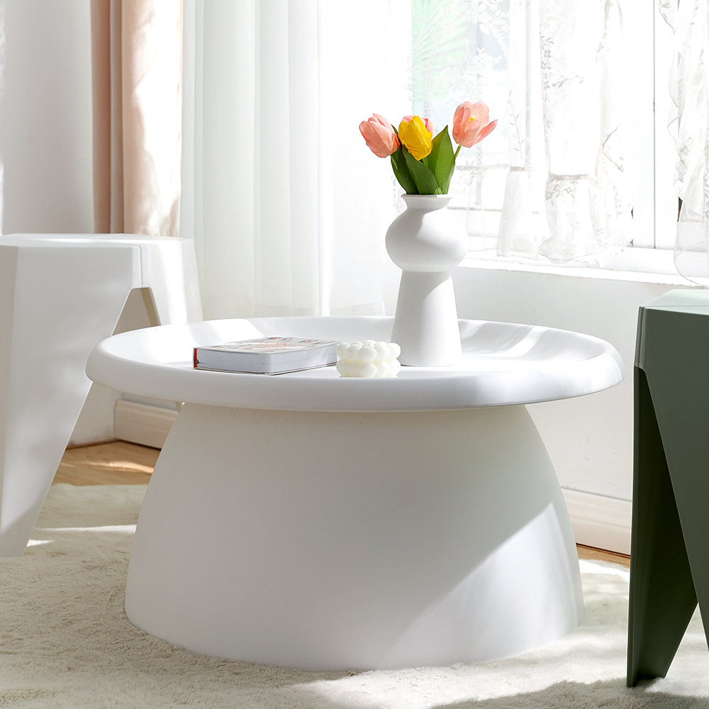 Artiss Coffee Table Round 71CM Plastic White - Image 5