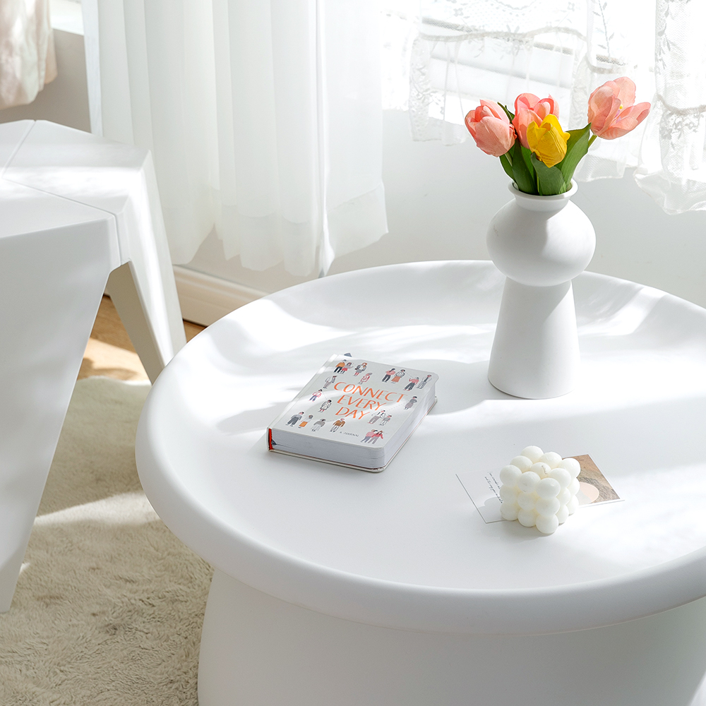 Artiss Coffee Table Round 71CM Plastic White - Image 6