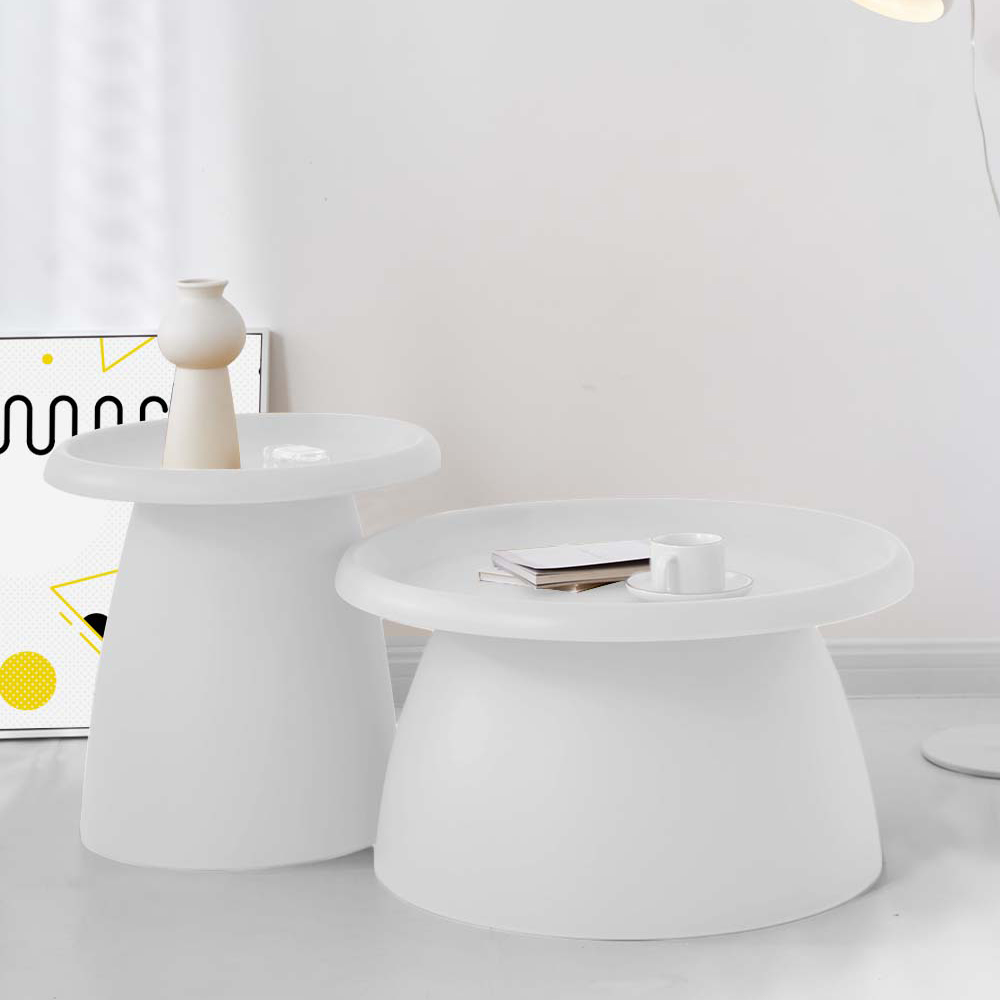Artiss Coffee Table Round 71CM Plastic White - Image 7