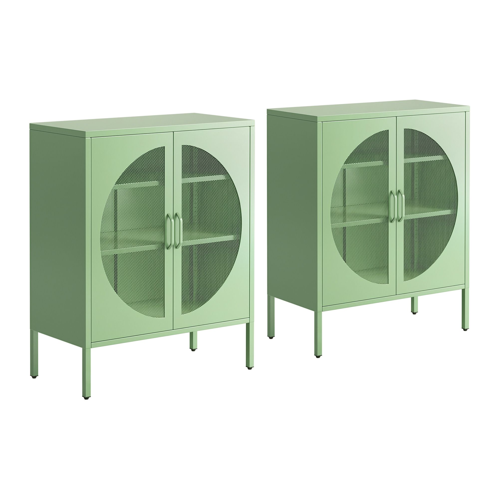 Artiss 2x Buffet Sideboard Cabinet ELSA Cupboard Storage Mesh Doors Metal Green - Image 1