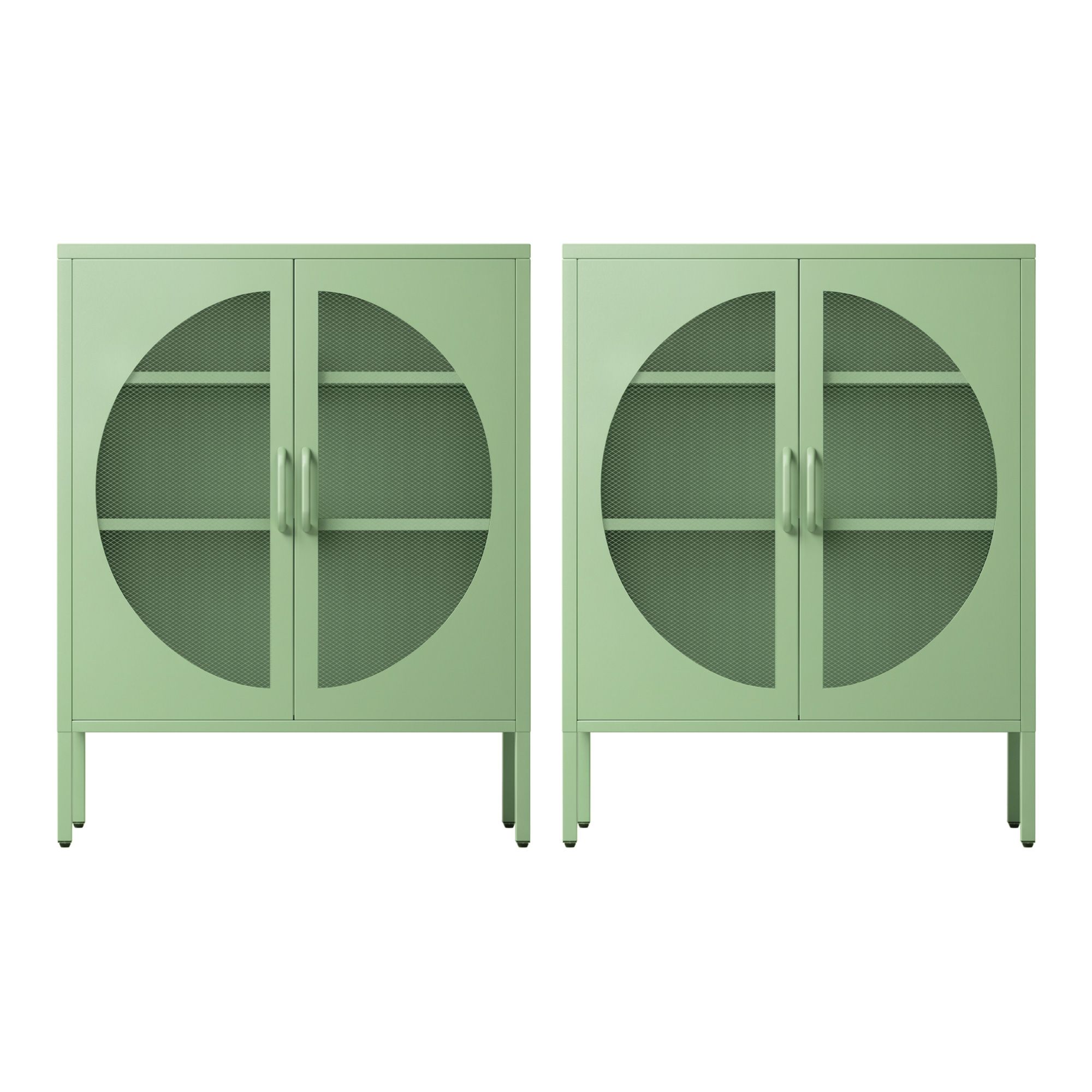 Artiss 2x Buffet Sideboard Cabinet ELSA Cupboard Storage Mesh Doors Metal Green - Image 4