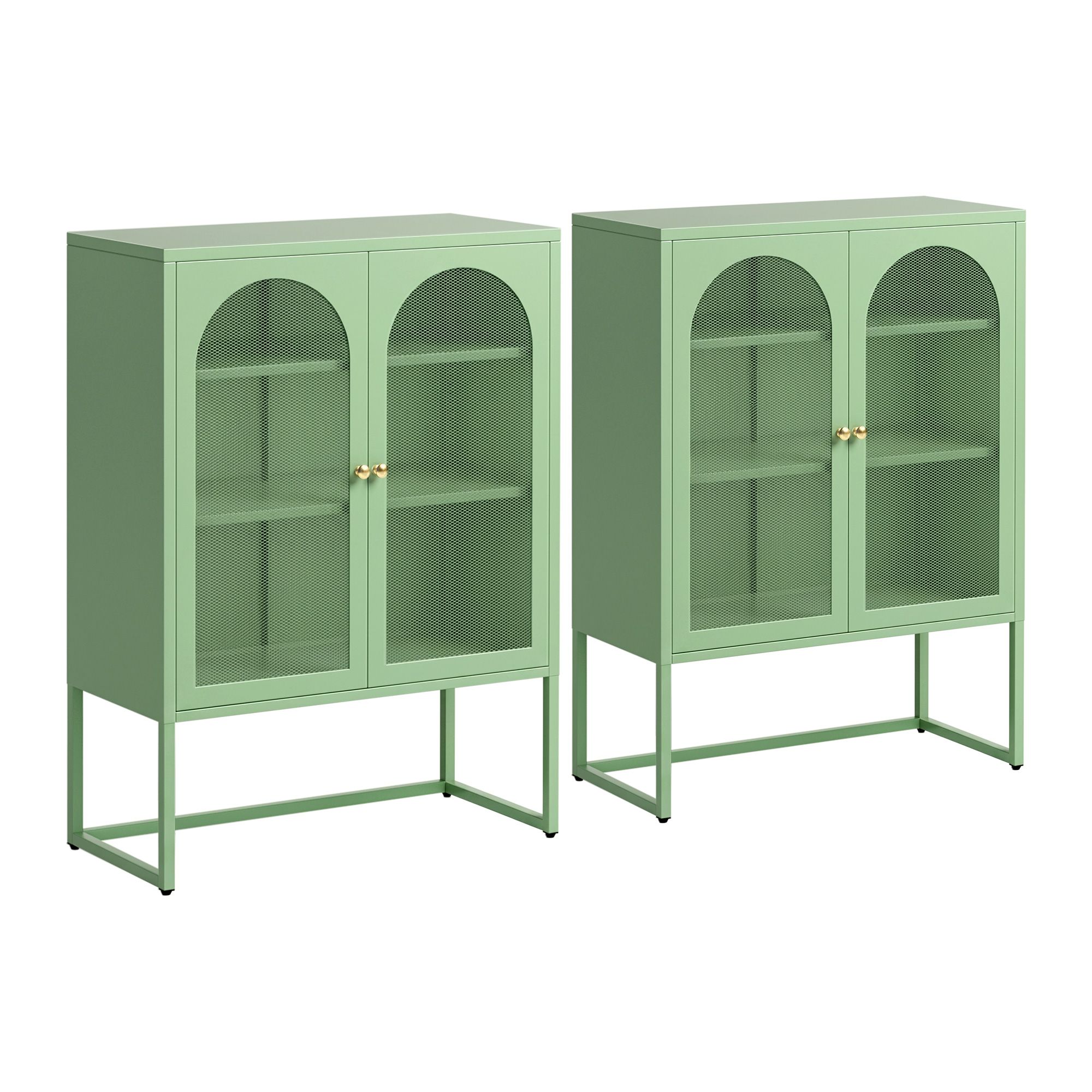 Artiss 2x Buffet Sideboard Cabinet ELMA Cupboard Storage Mesh Doors Metal Green - Image 1