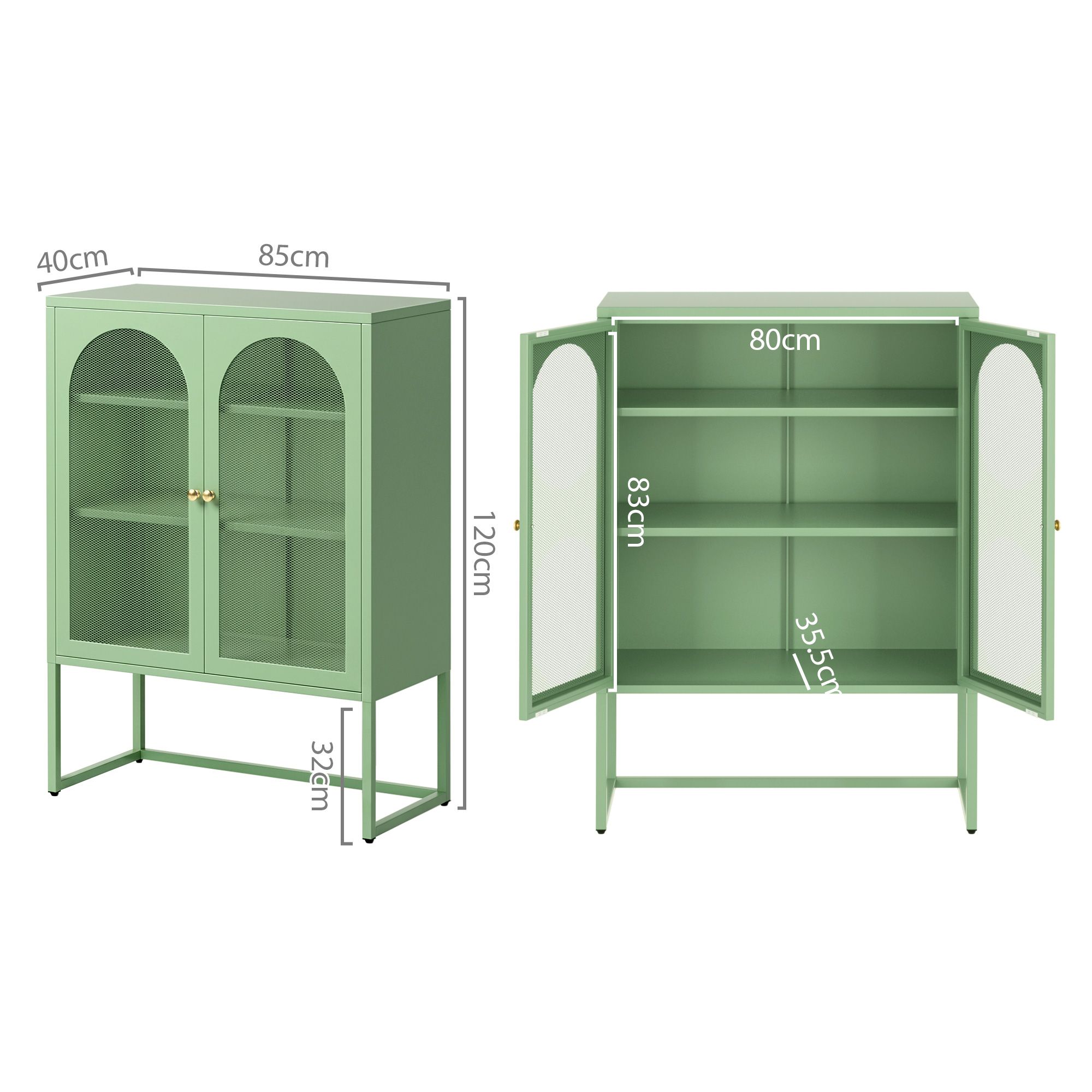 Artiss 2x Buffet Sideboard Cabinet ELMA Cupboard Storage Mesh Doors Metal Green - Image 3