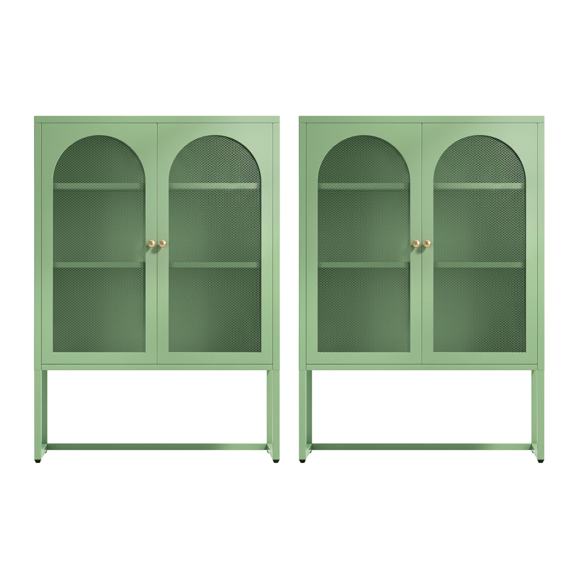 Artiss 2x Buffet Sideboard Cabinet ELMA Cupboard Storage Mesh Doors Metal Green - Image 4