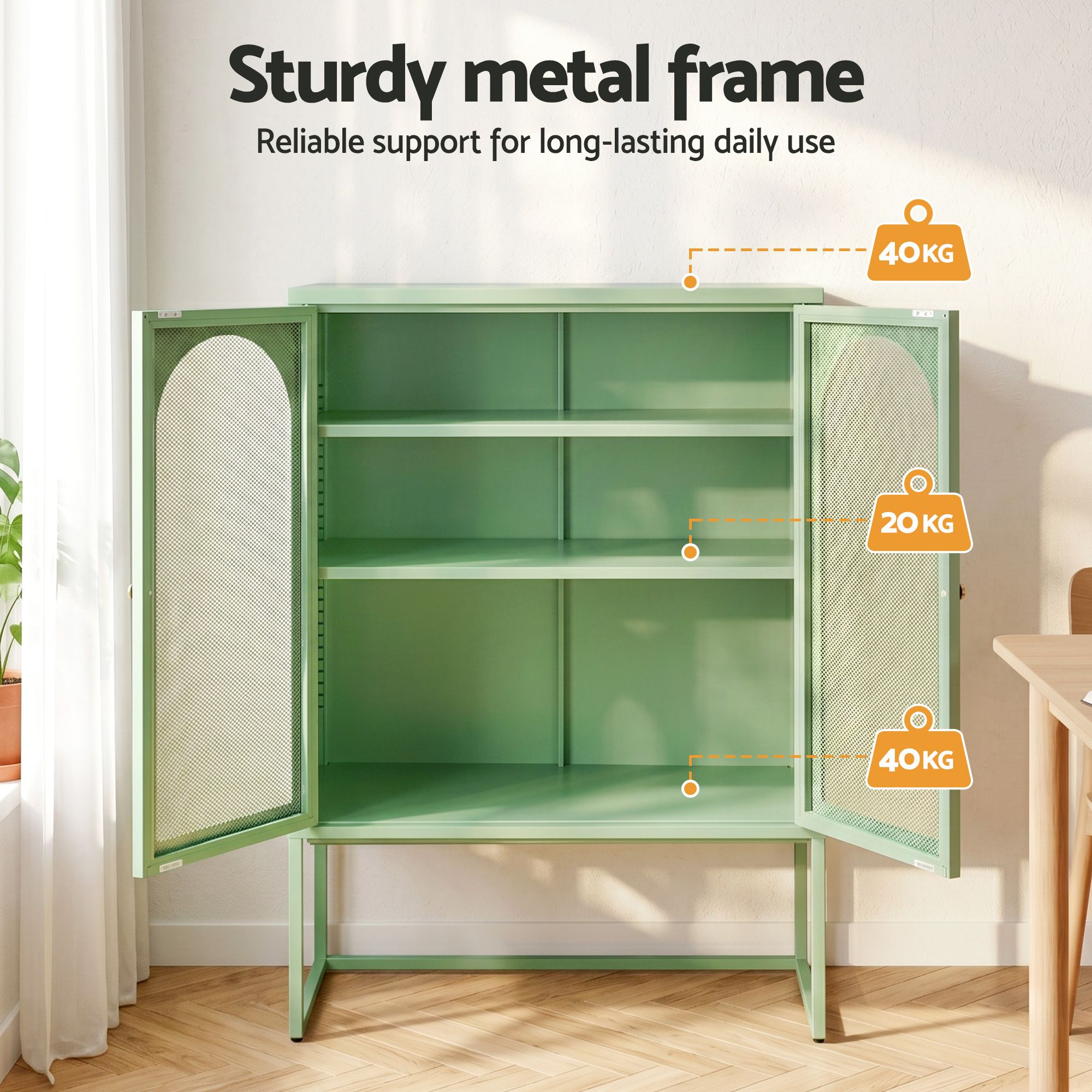 Artiss 2x Buffet Sideboard Cabinet ELMA Cupboard Storage Mesh Doors Metal Green - Image 6