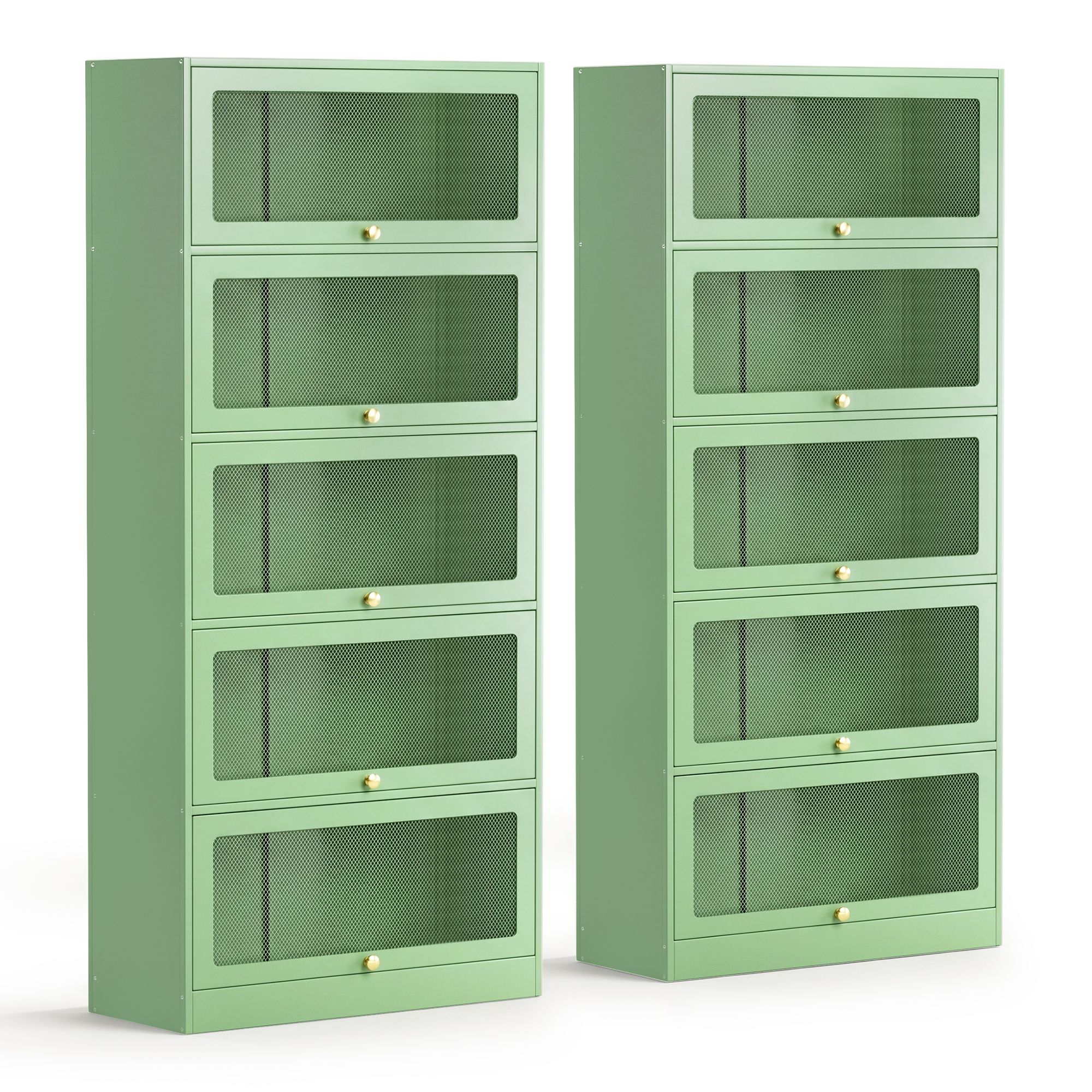 Artiss 2x Buffet Sideboard Cabinet Storage Cupboard Mesh Doors Metal ELIA Green - Image 1
