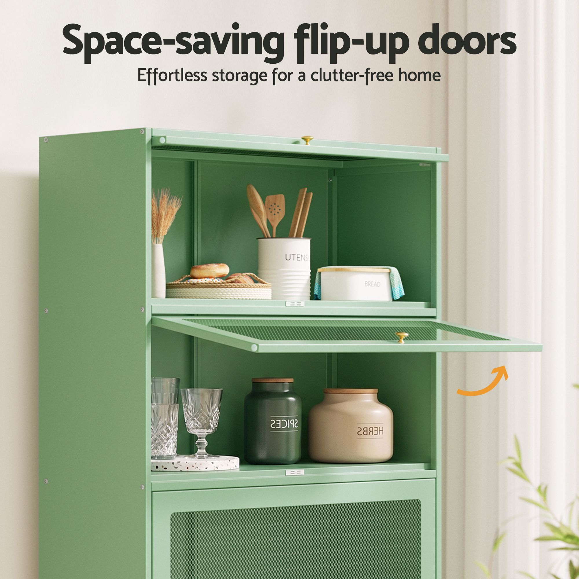 Artiss 2x Buffet Sideboard Cabinet Storage Cupboard Mesh Doors Metal ELIA Green - Image 6