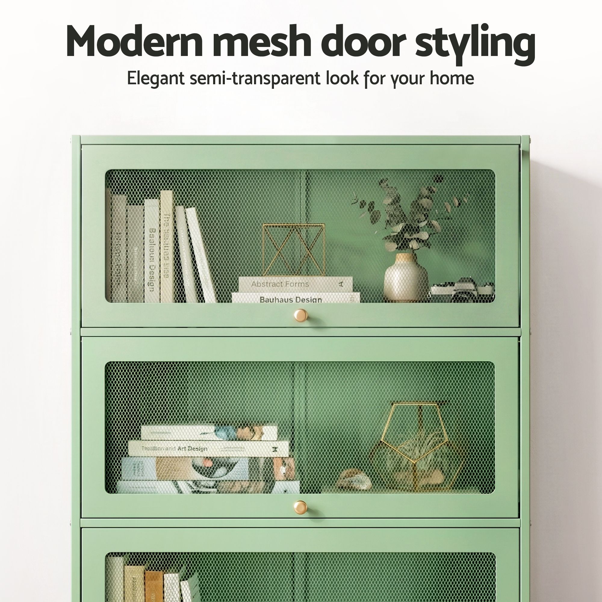 Artiss 2x Buffet Sideboard Cabinet Storage Cupboard Mesh Doors Metal ELIA Green - Image 7