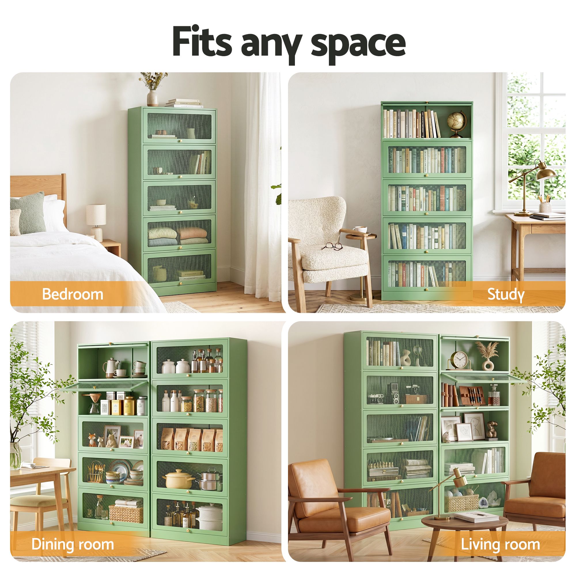 Artiss 2x Buffet Sideboard Cabinet Storage Cupboard Mesh Doors Metal ELIA Green - Image 8