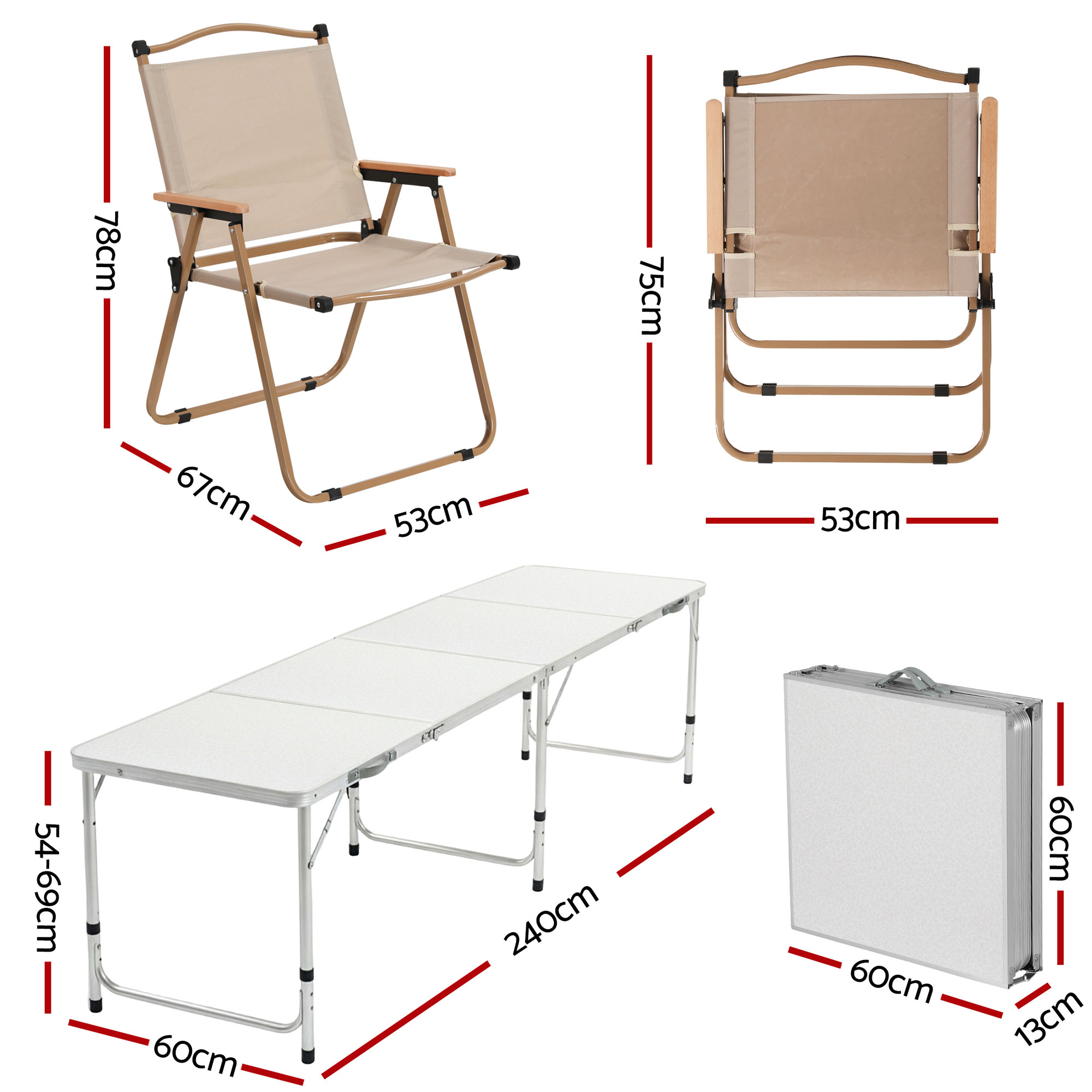 Weisshorn 7pc Camping Table Chair Set Outdoor Folding Aluminium Portable Picnic - Image 2