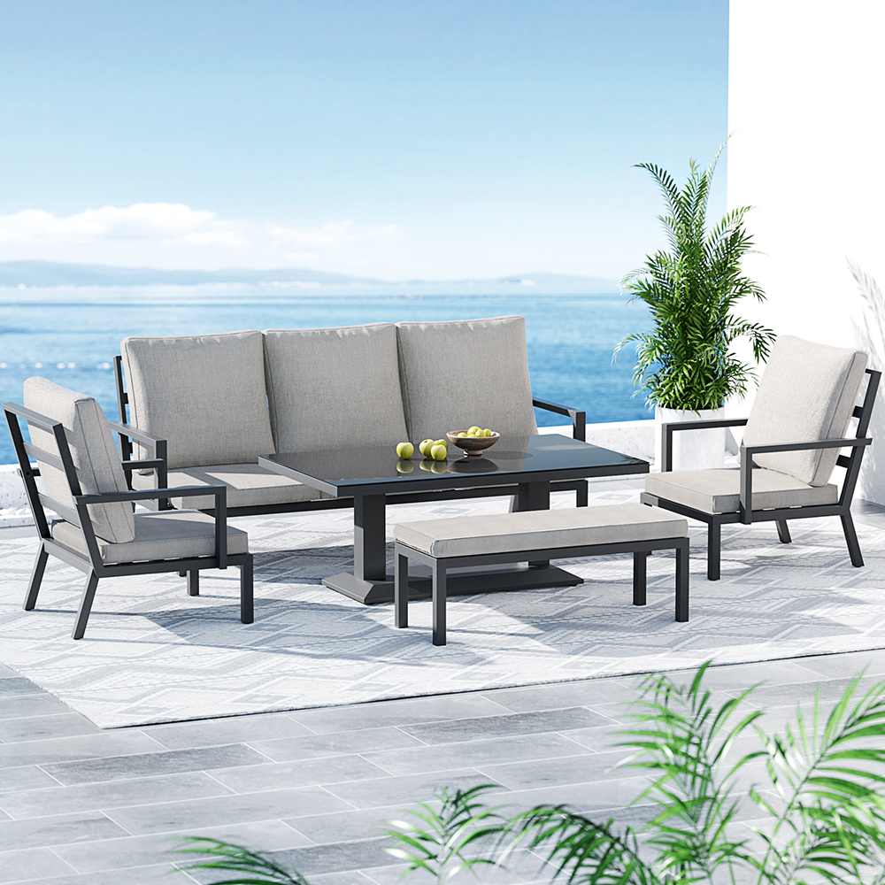 Gardeon 5-Piece Outdoor Furniture Setting Table Chair Set Aluminium Sofa 7-Seater - Image 1