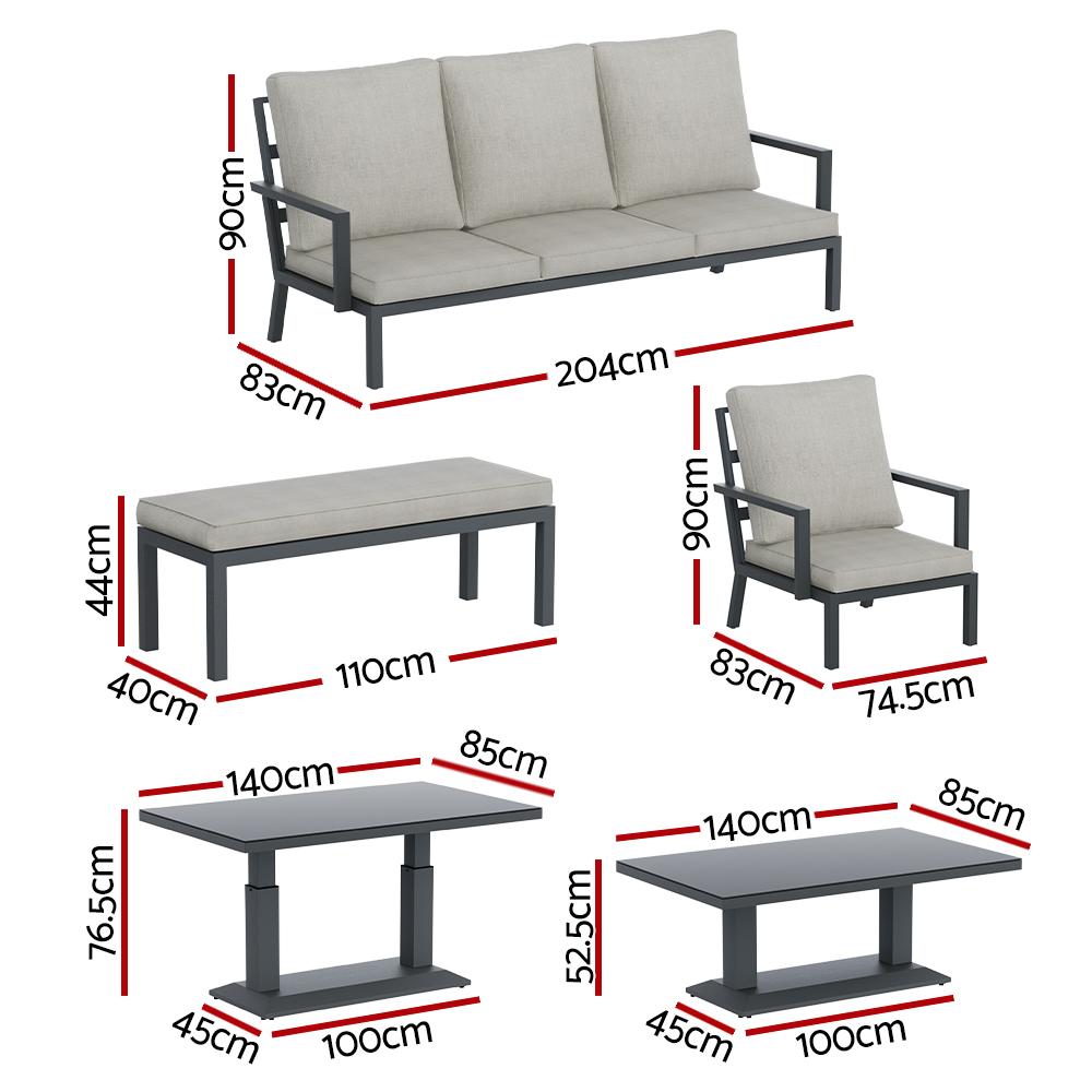 Gardeon 5-Piece Outdoor Furniture Setting Table Chair Set Aluminium Sofa 7-Seater - Image 2