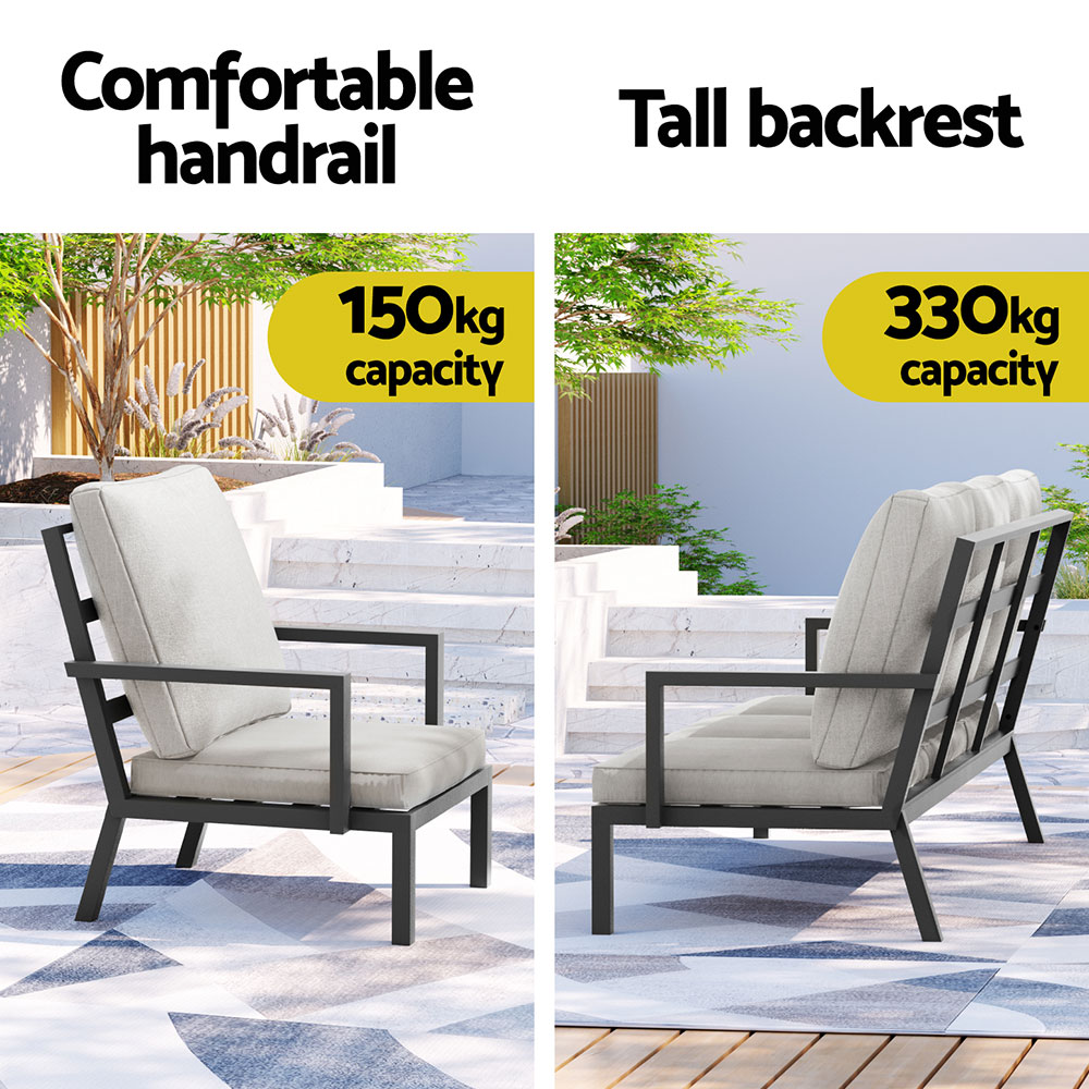 Gardeon 5-Piece Outdoor Furniture Setting Table Chair Set Aluminium Sofa 7-Seater - Image 5