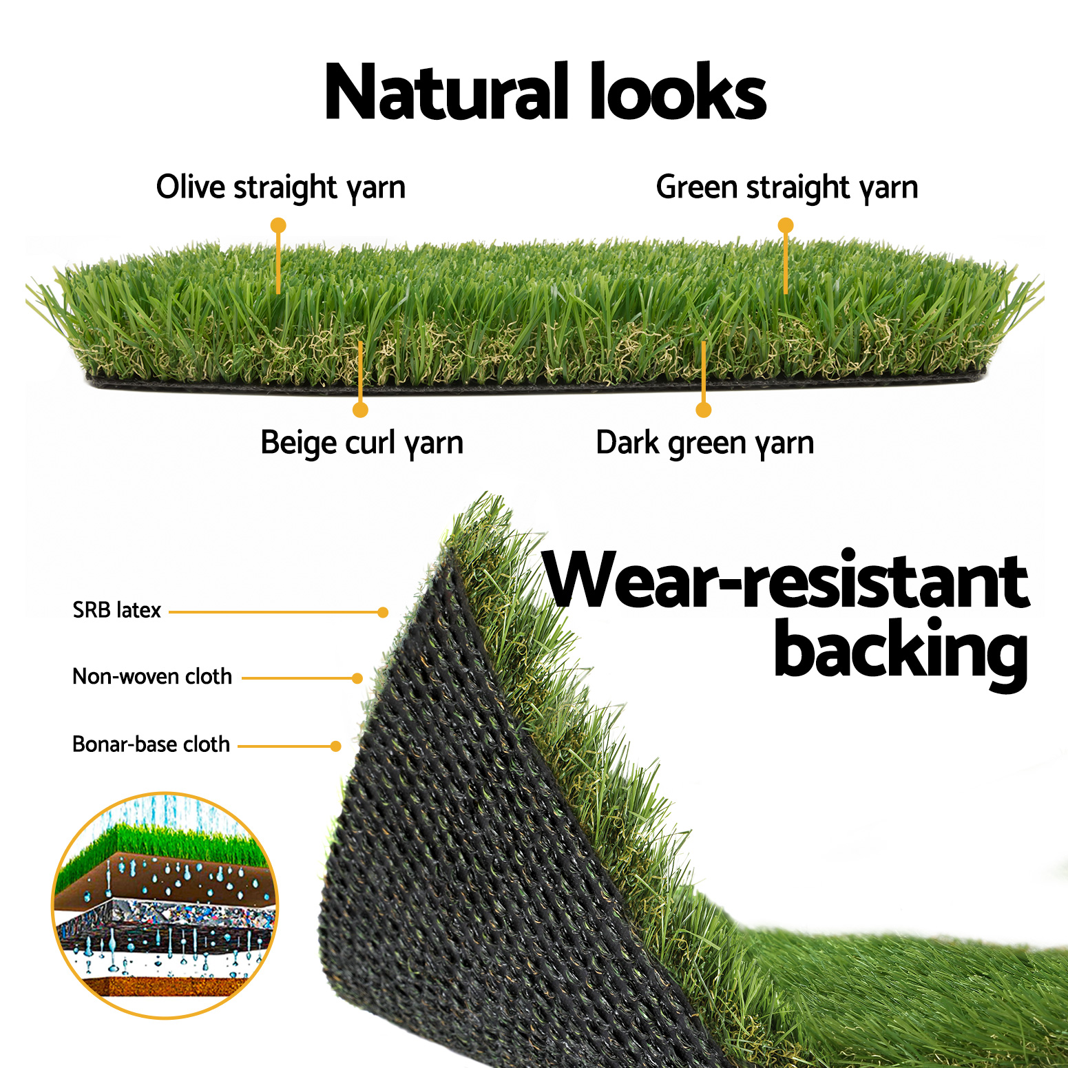 Prime Turf Artificial Grass 30mm 2mx5m 60SQM Synthetic Fake Lawn Turf Plastic Plant 4-coloured - Image 6
