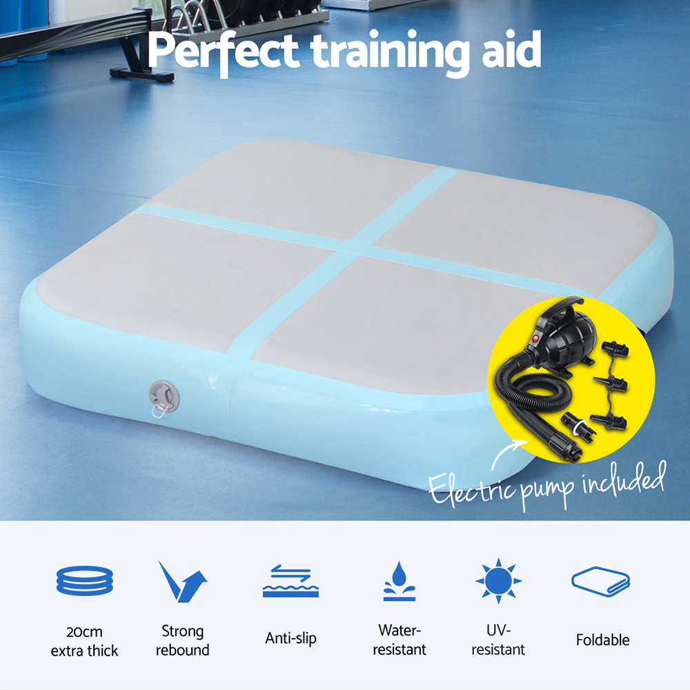 Everfit 1m Air Track Mat Inflatable Gymnastics Tumbling Mat W/ Pump Mint Green - Image 4