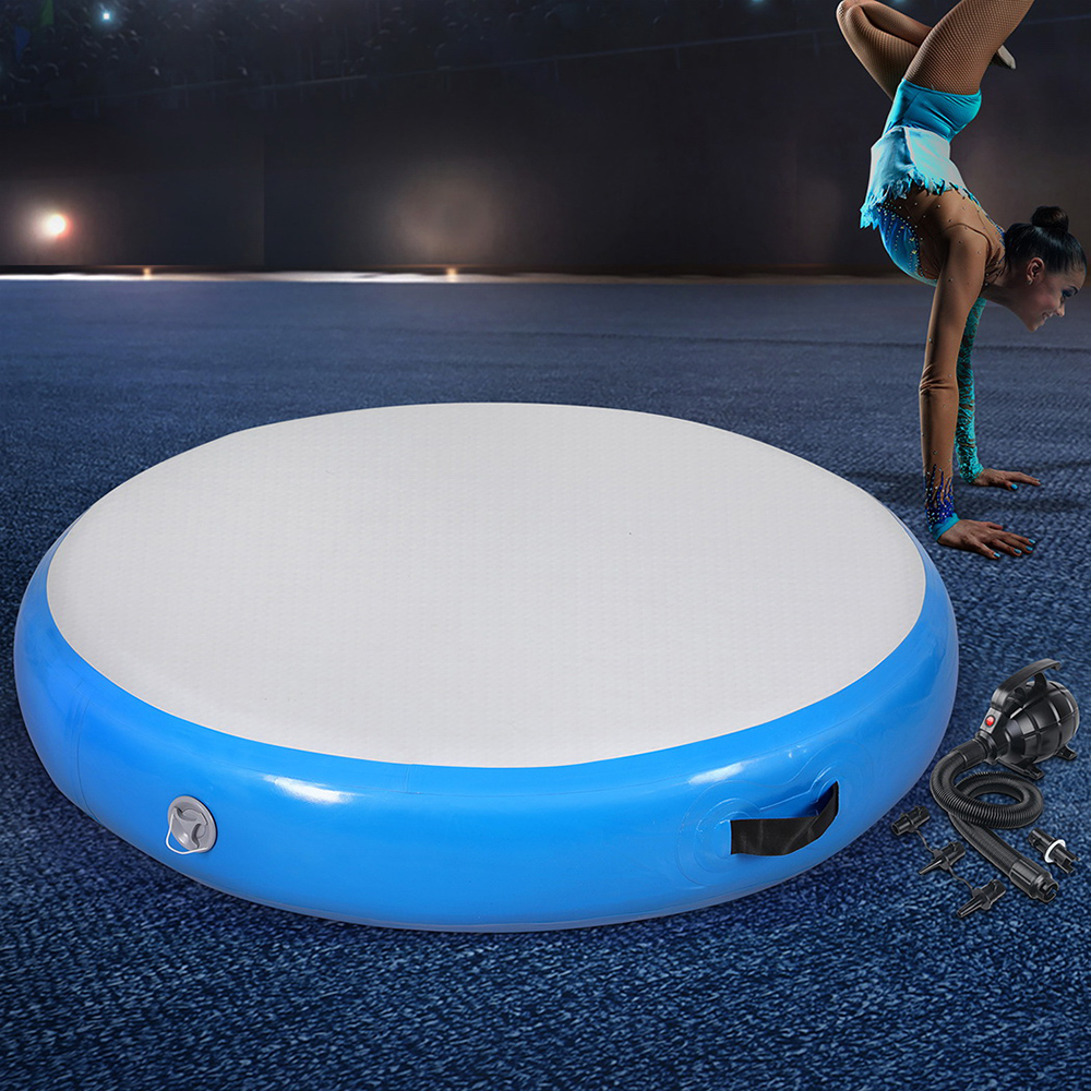 Everfit 1m Air Track Spot Inflatable Gymnastics Tumbling Mat Round W/ Pump Blue - Image 1