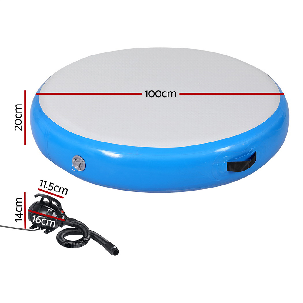 Everfit 1m Air Track Spot Inflatable Gymnastics Tumbling Mat Round W/ Pump Blue - Image 2