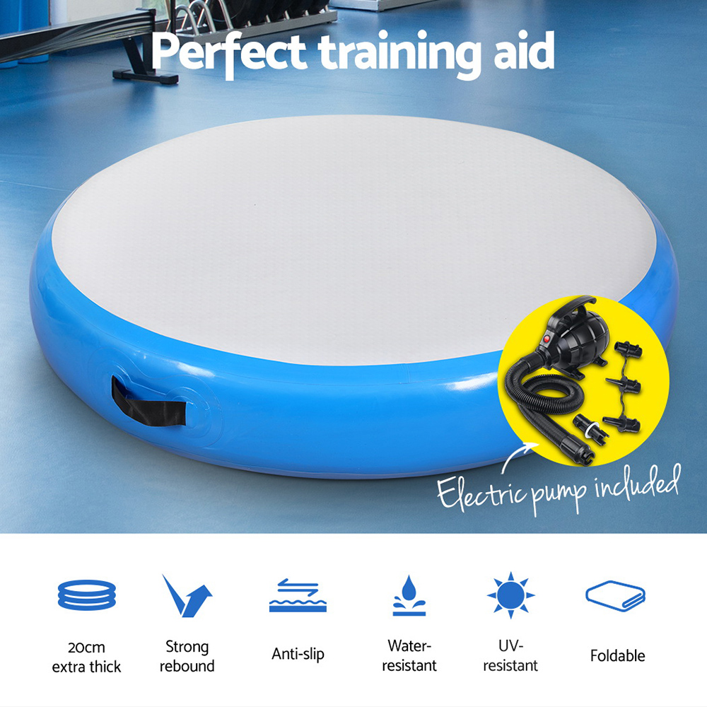 Everfit 1m Air Track Spot Inflatable Gymnastics Tumbling Mat Round W/ Pump Blue - Image 4