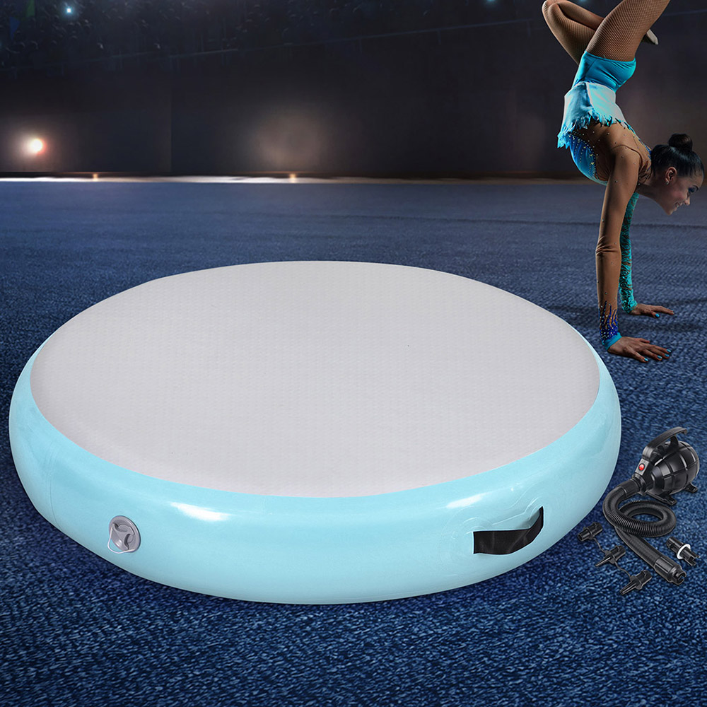 Everfit 1m Air Track Spot Inflatable Gymnastics Tumbling Mat Round W/ Pump Green - Image 1
