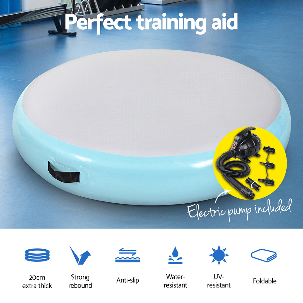 Everfit 1m Air Track Spot Inflatable Gymnastics Tumbling Mat Round W/ Pump Green - Image 4