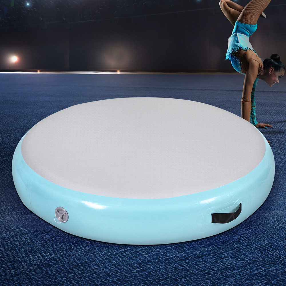 Everfit 1m Air Track Spot Inflatable Gymnastics Tumbling Mat Round Green - Image 1
