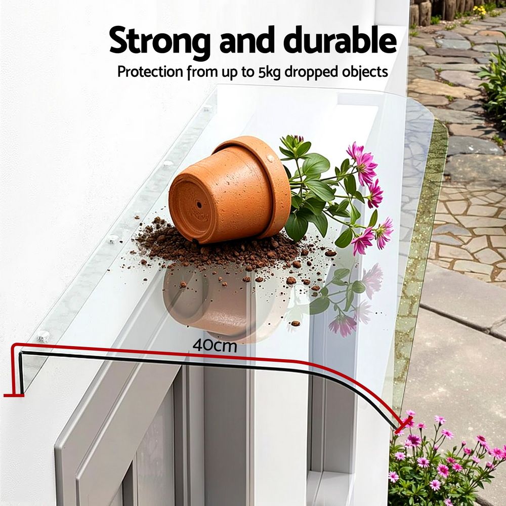 Instahut Window Door Awning 0.4mx1m Transparent - Image 4