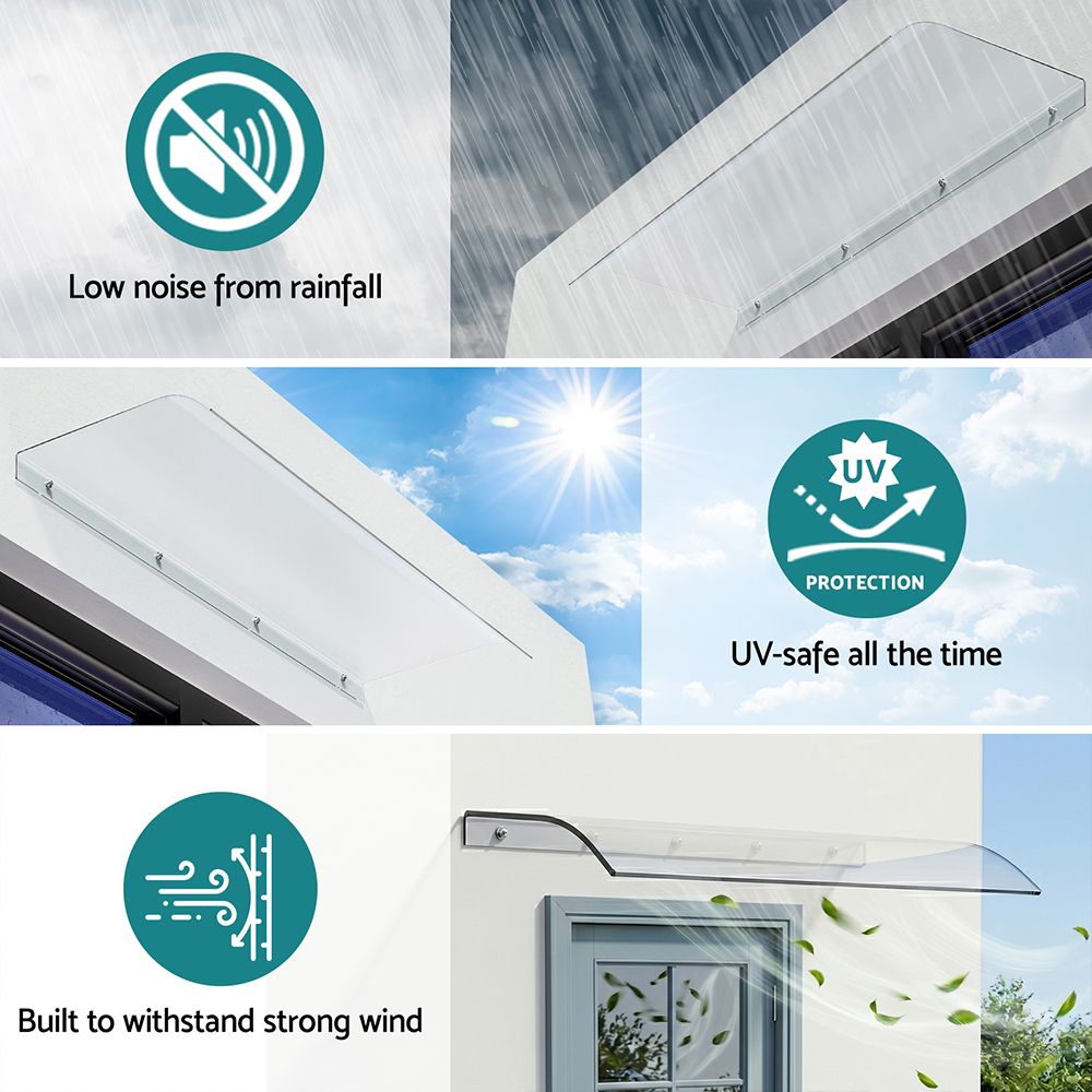 Instahut Window Door Awning 0.4mx1m Transparent - Image 7