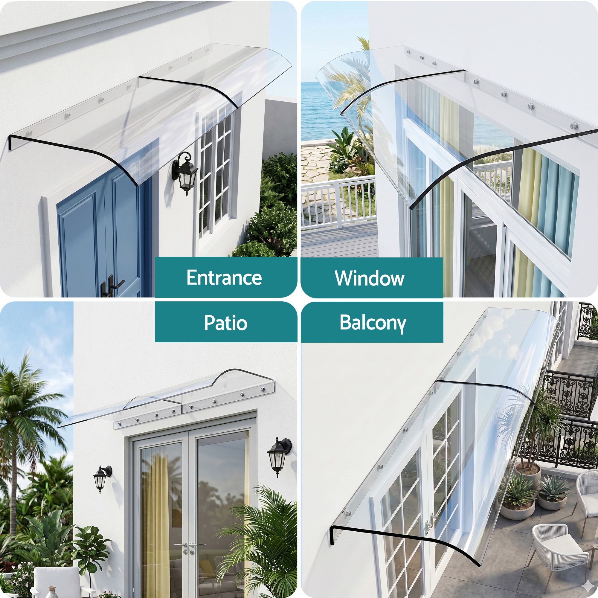 Instahut Window Door Awning 0.4mx2m Transparent - Image 4