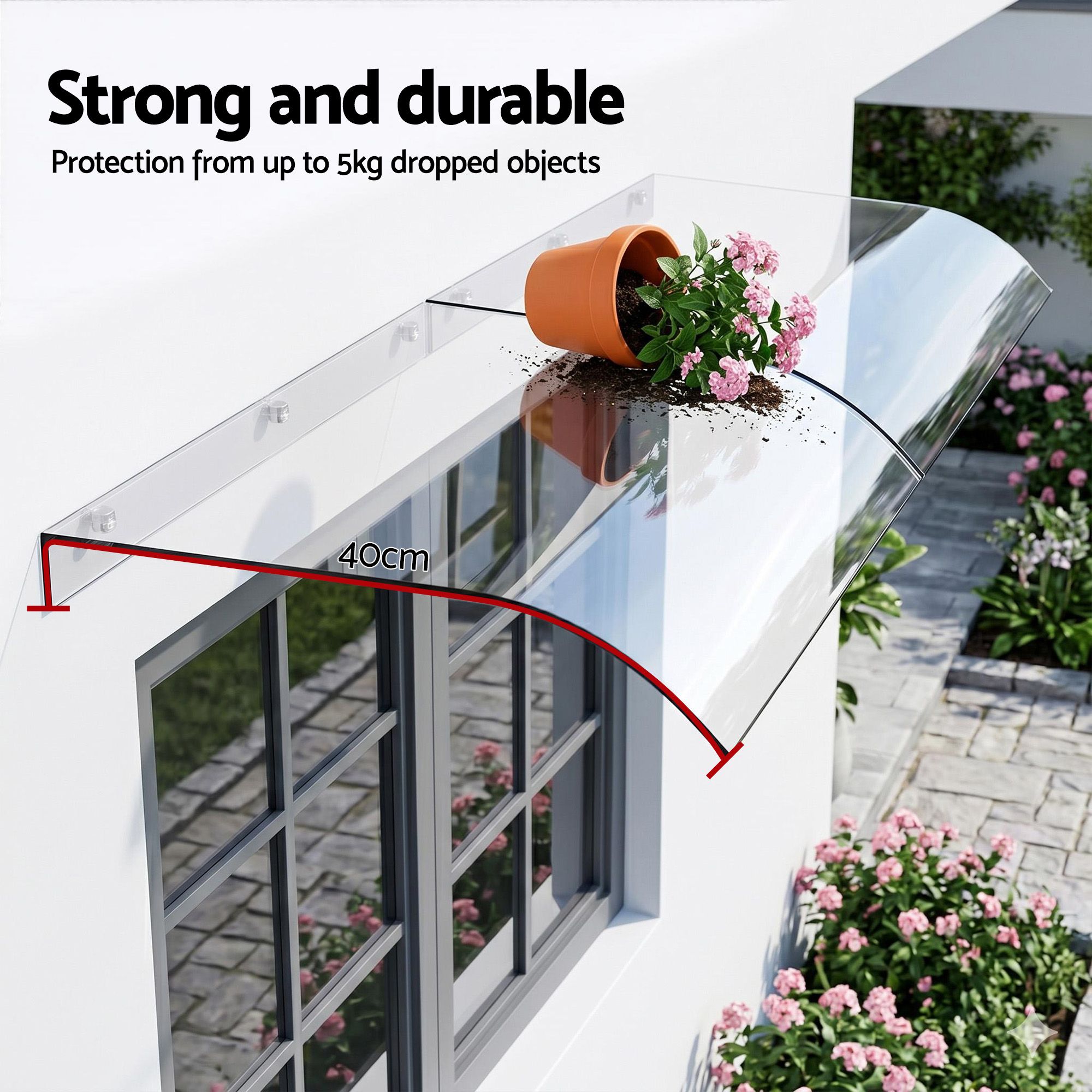 Instahut Window Door Awning 0.4mx2m Transparent - Image 5