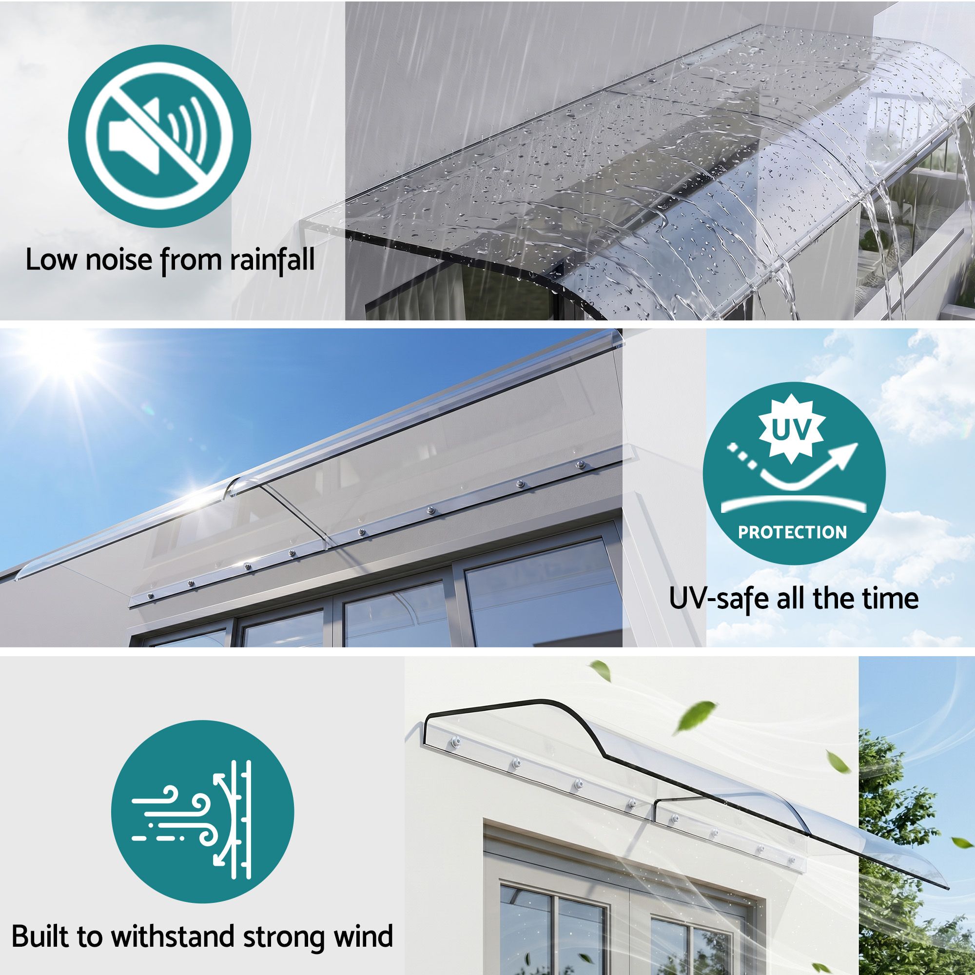 Instahut Window Door Awning 0.4mx2m Transparent - Image 7