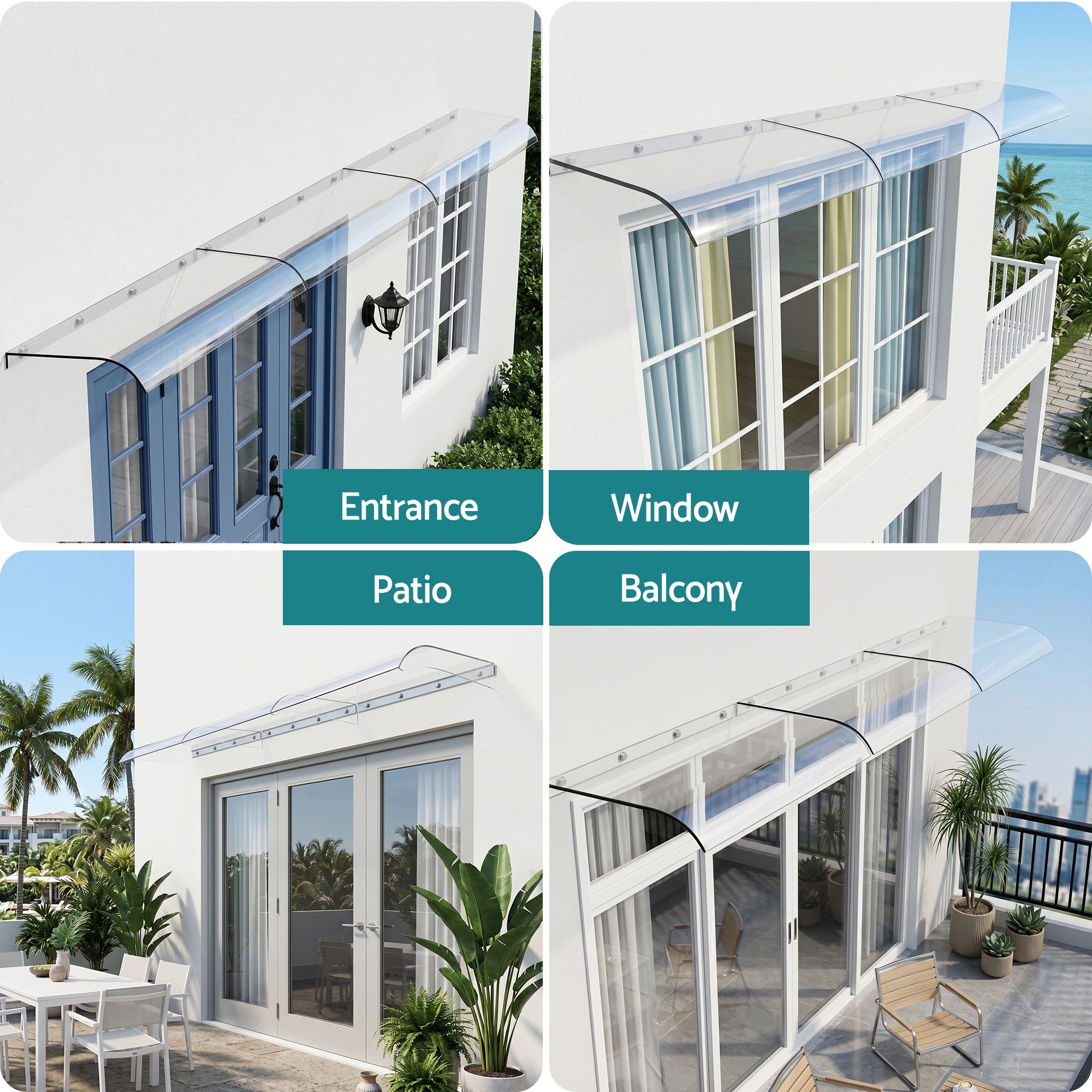 Instahut Window Door Awning 0.4mx3m Transparent - Image 4
