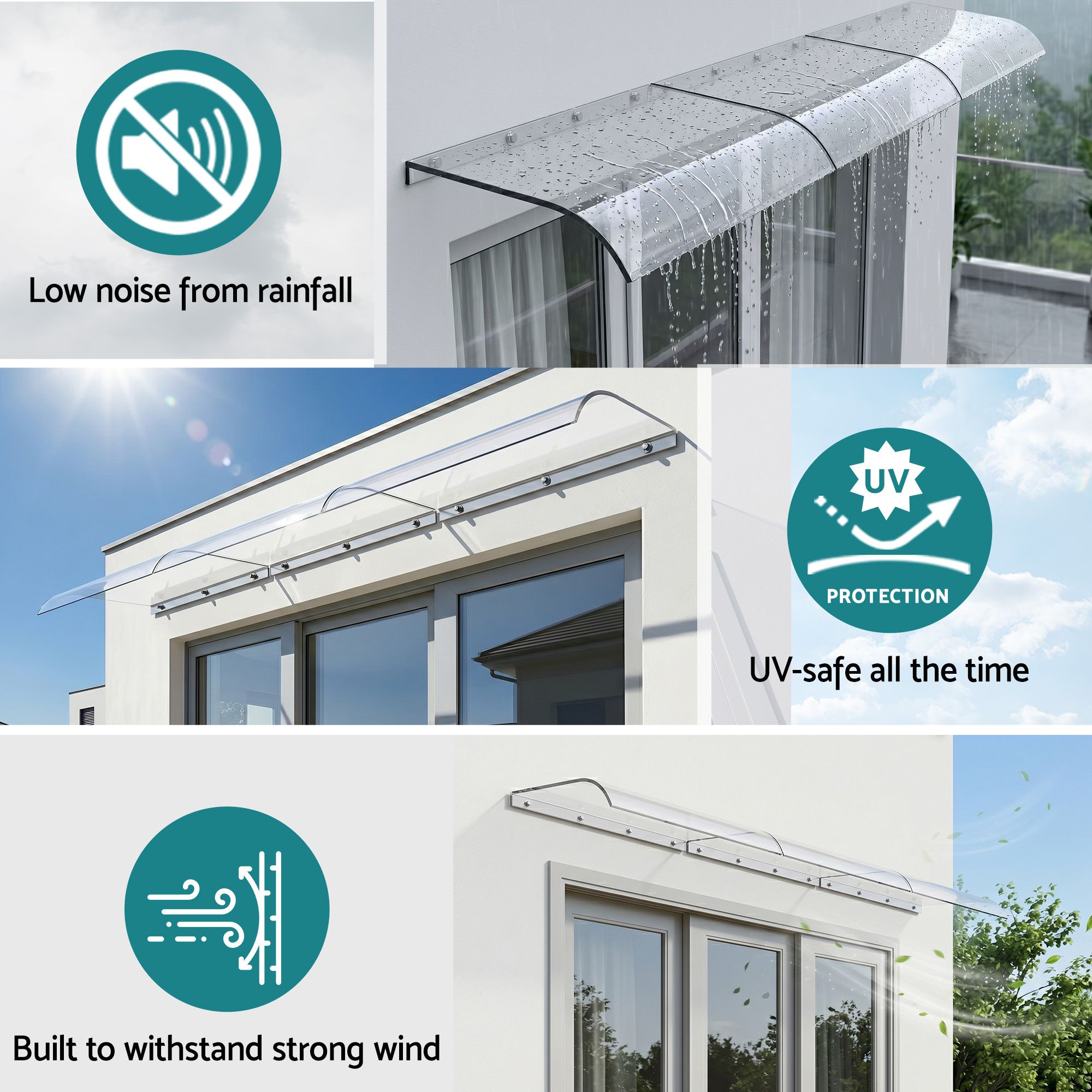 Instahut Window Door Awning 0.4mx3m Transparent - Image 7