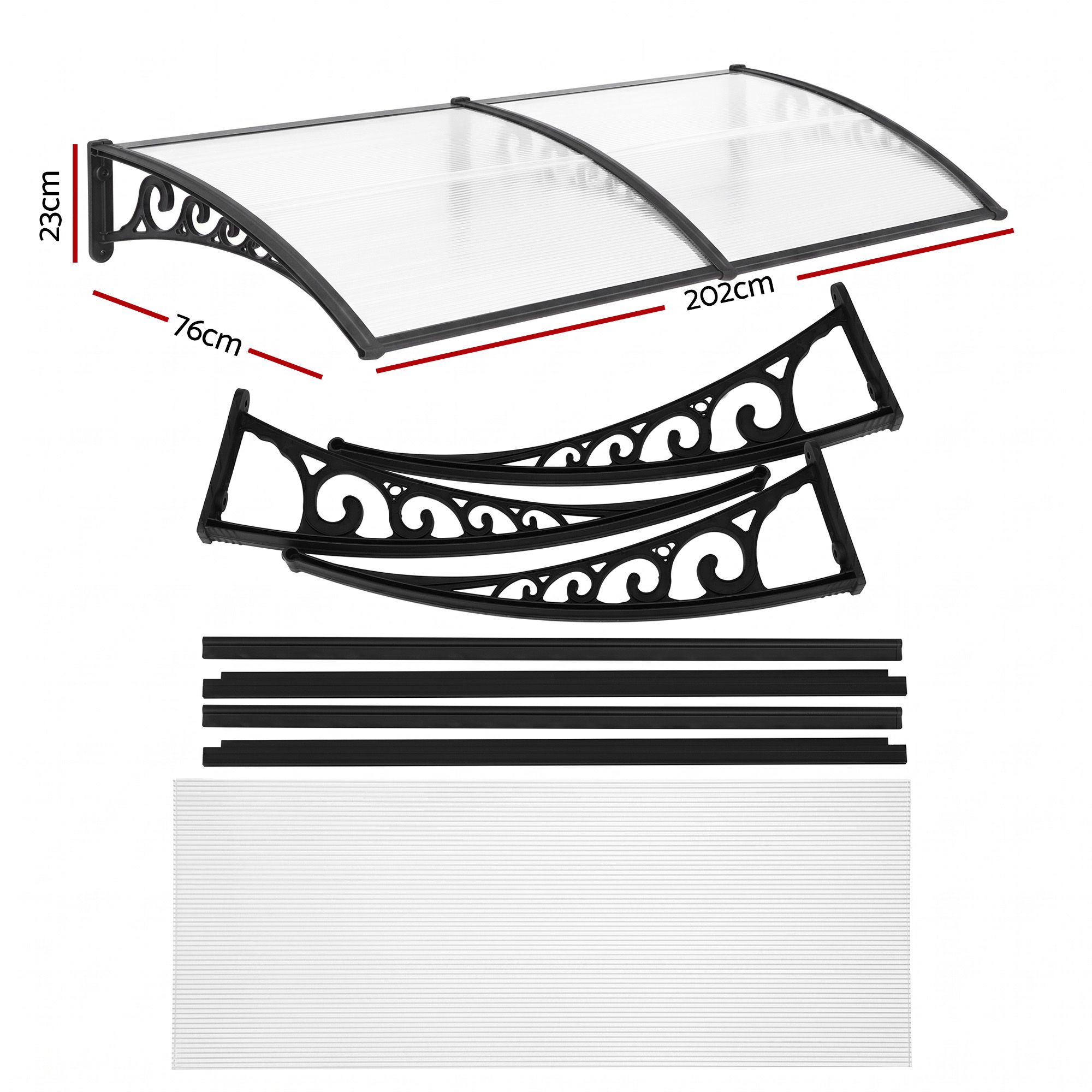 Instahut Window Door Awning 0.8mx2m Transparent - Image 2