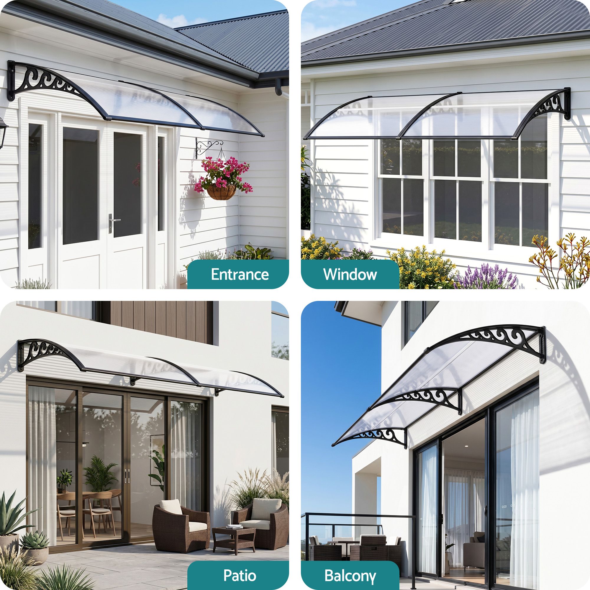 Instahut Window Door Awning 0.8mx2m Transparent - Image 4