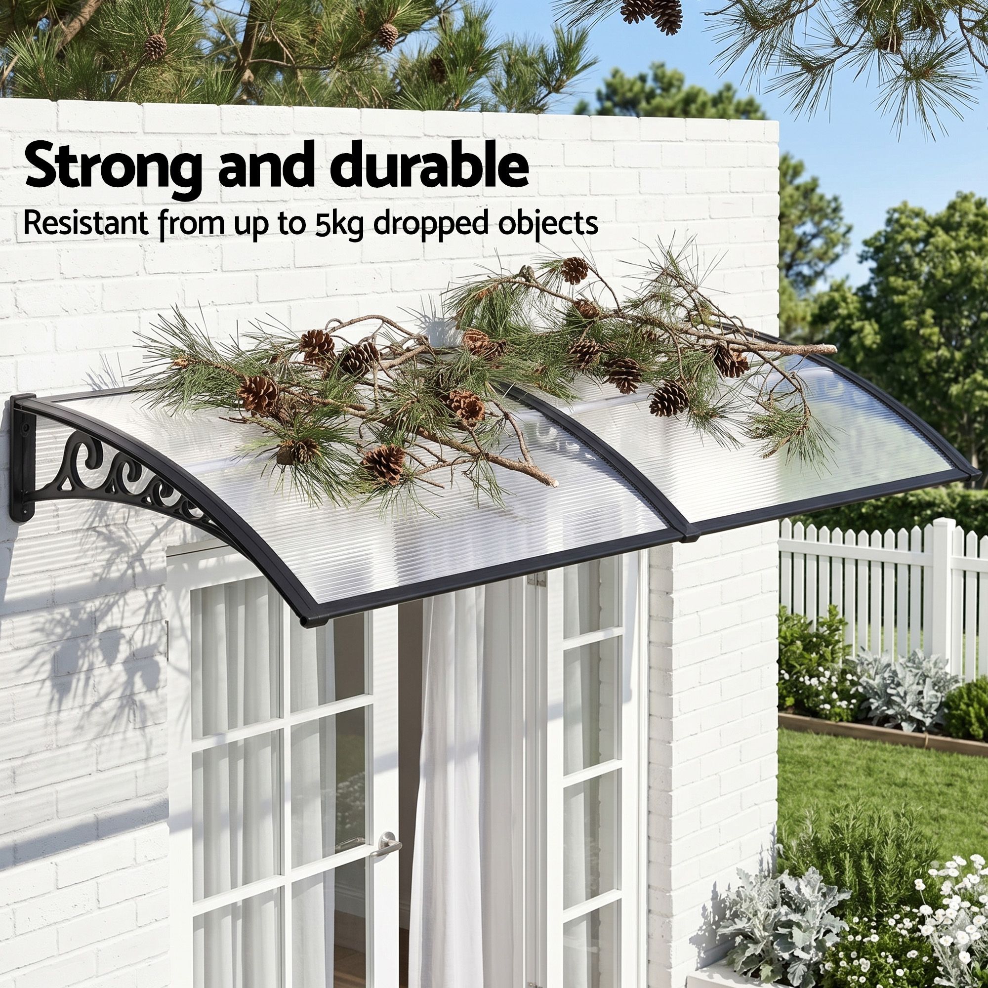 Instahut Window Door Awning 0.8mx2m Transparent - Image 5
