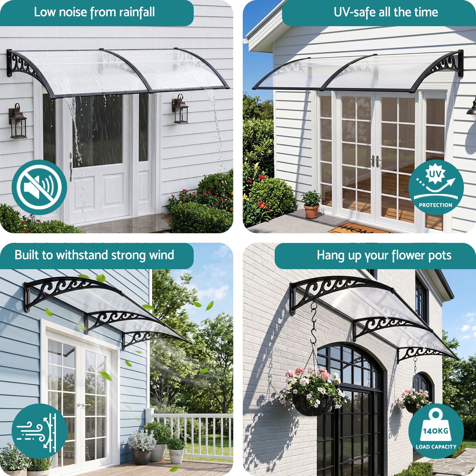 Instahut Window Door Awning 0.8mx2m Transparent - Image 7
