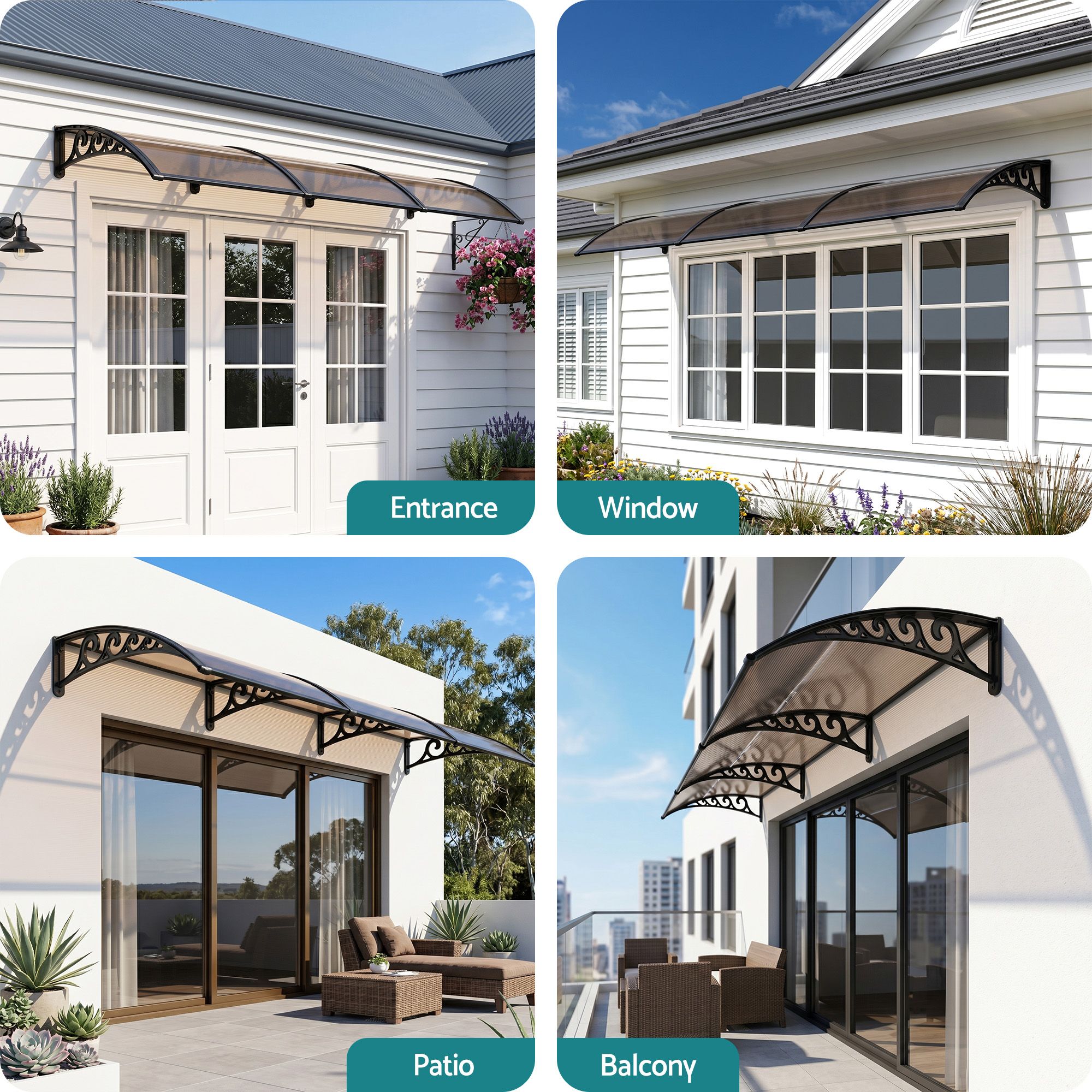 Instahut Window Door Awning 0.8mx3m Brown - Image 4